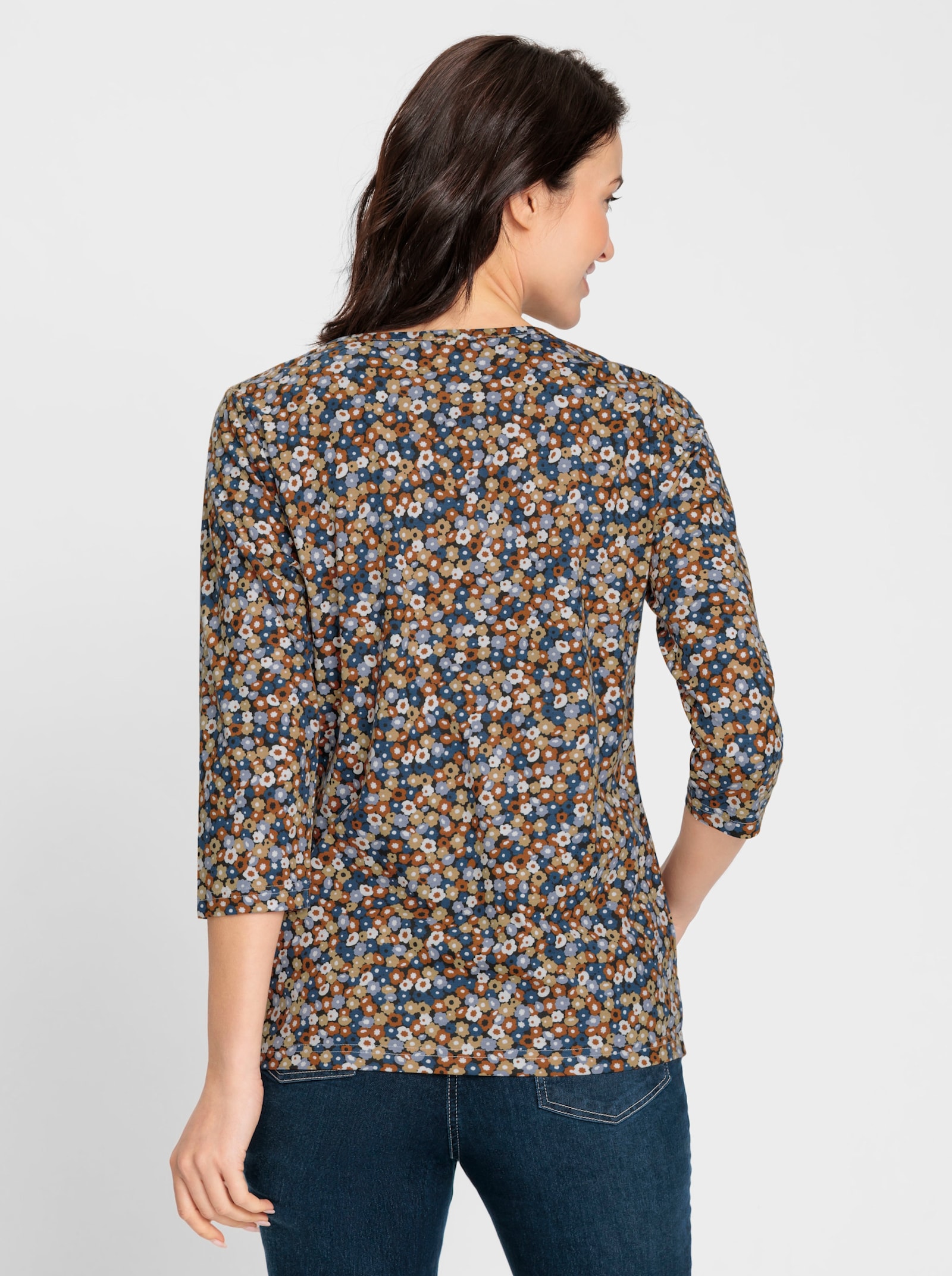 Print-Shirt mit Rundhals-Ausschnitt - camel-taubenblau-bedruckt