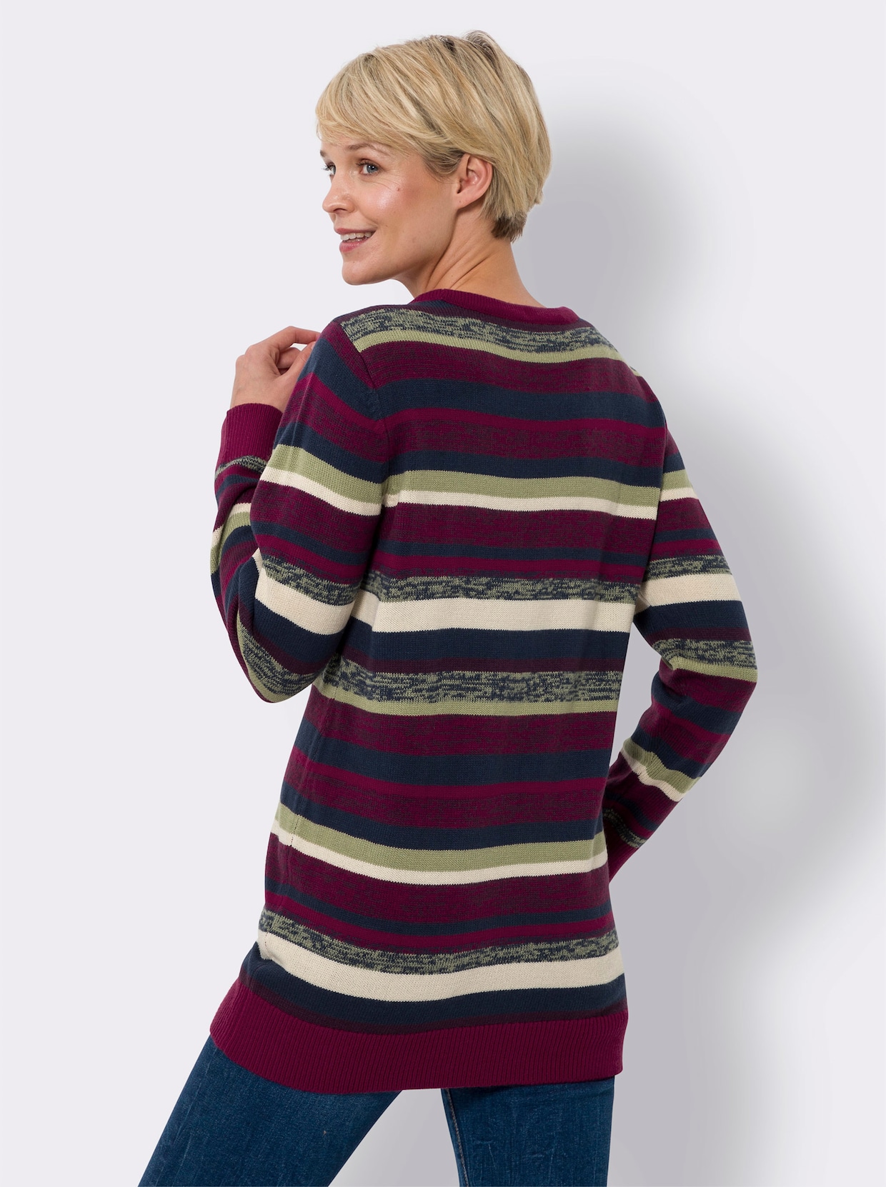 Longpullover - malve-dunkelblau-geringelt