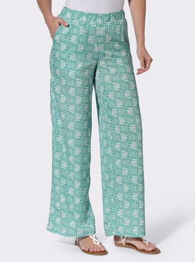 Comfortbroek met 2 zakken - salie/ecru bedrukt