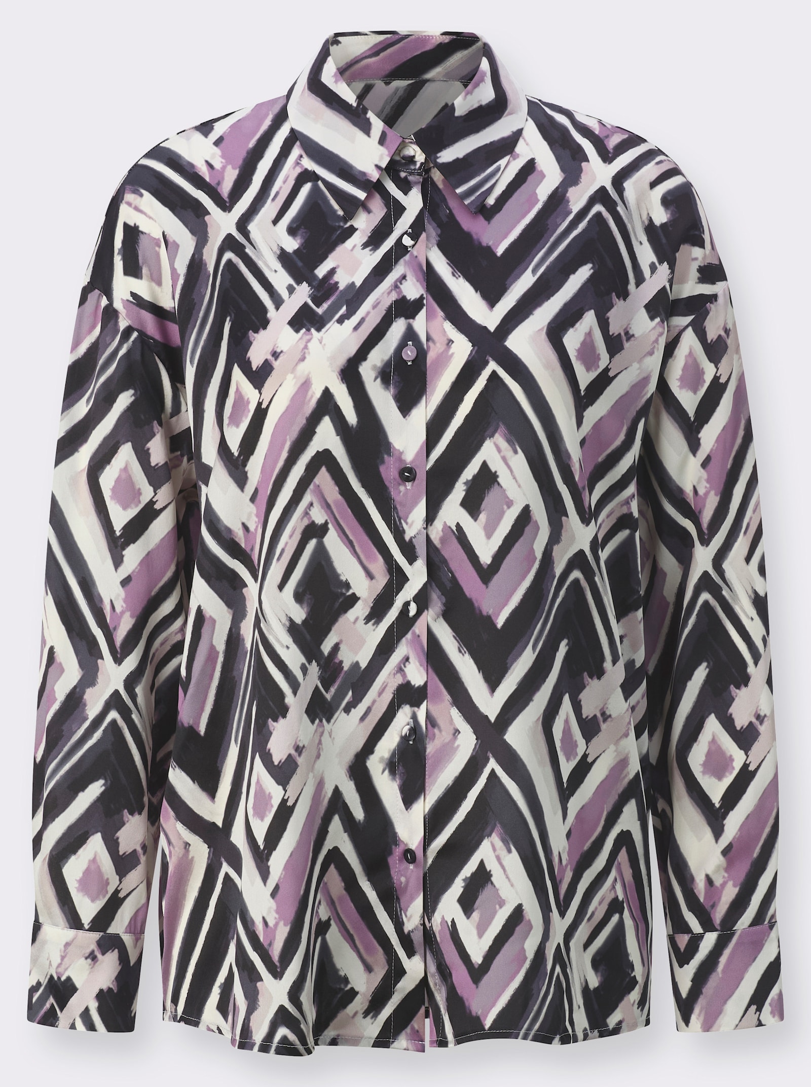 Seidenbluse - ecru-graphit-bedruckt