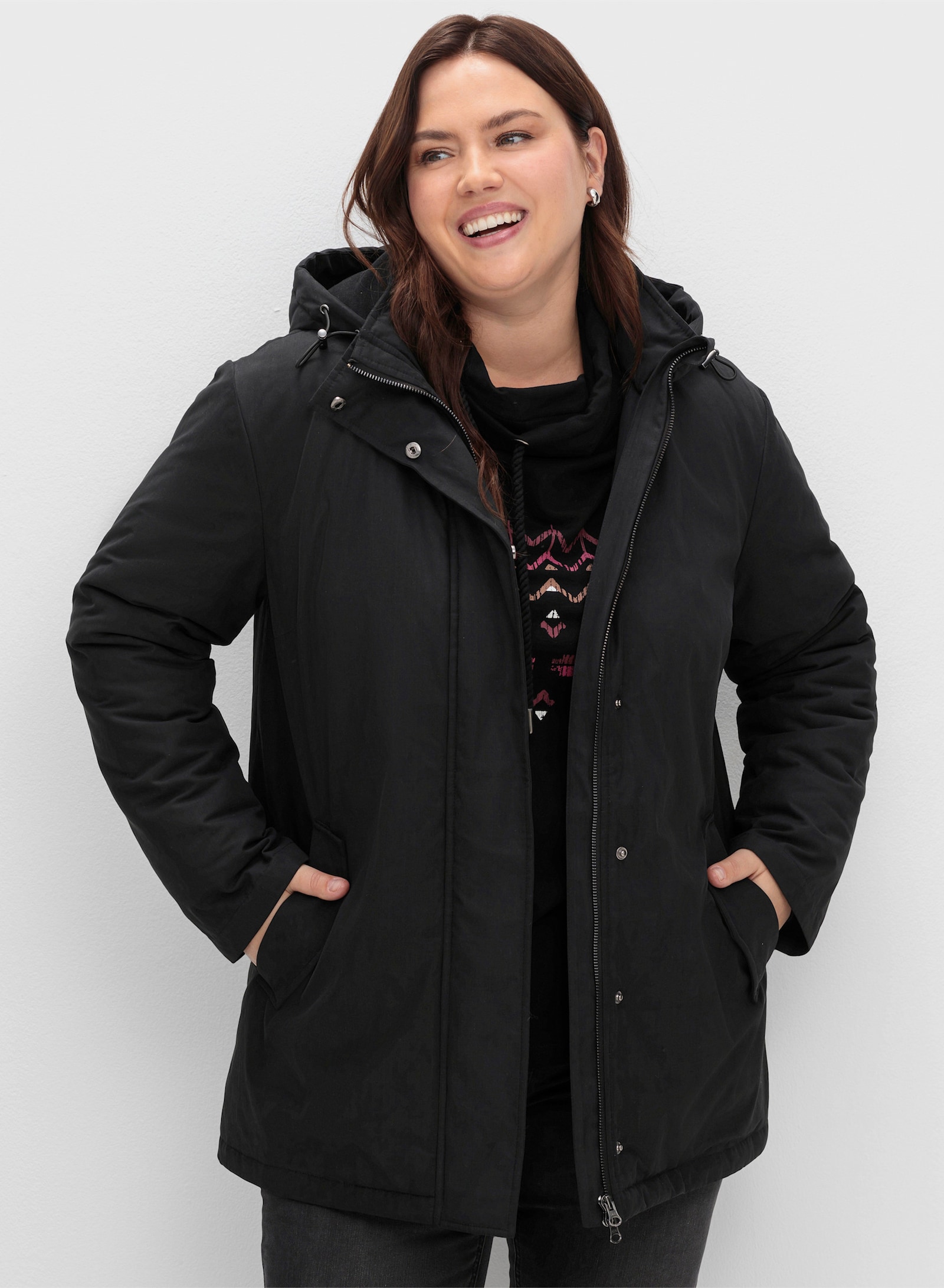 sheego Parka in oversized model - zwart