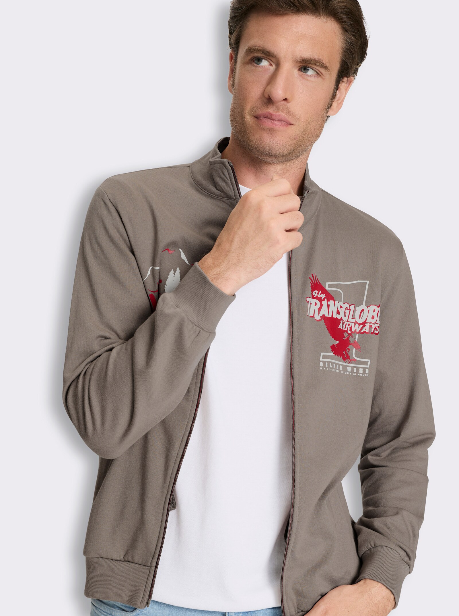 Shirtjacke mit Prints - taupe