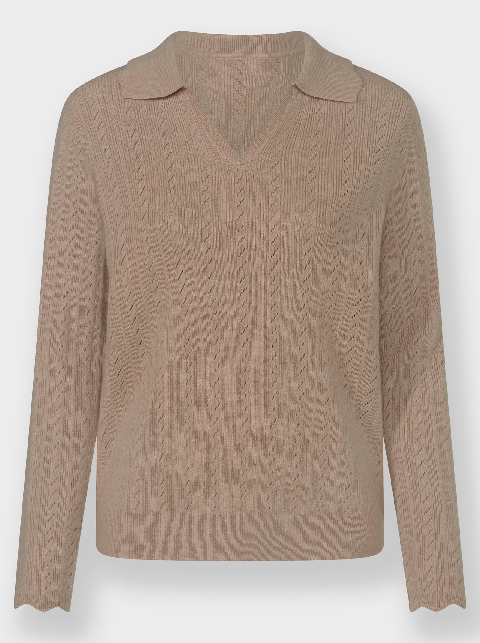 Polopullover mit Wellenabschluss - beige