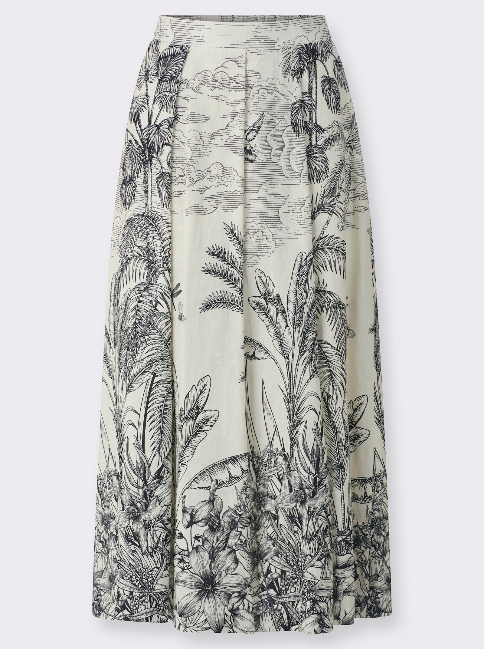 heine Webrock mit Tropenmuster - ecru-schwarz-bedruckt