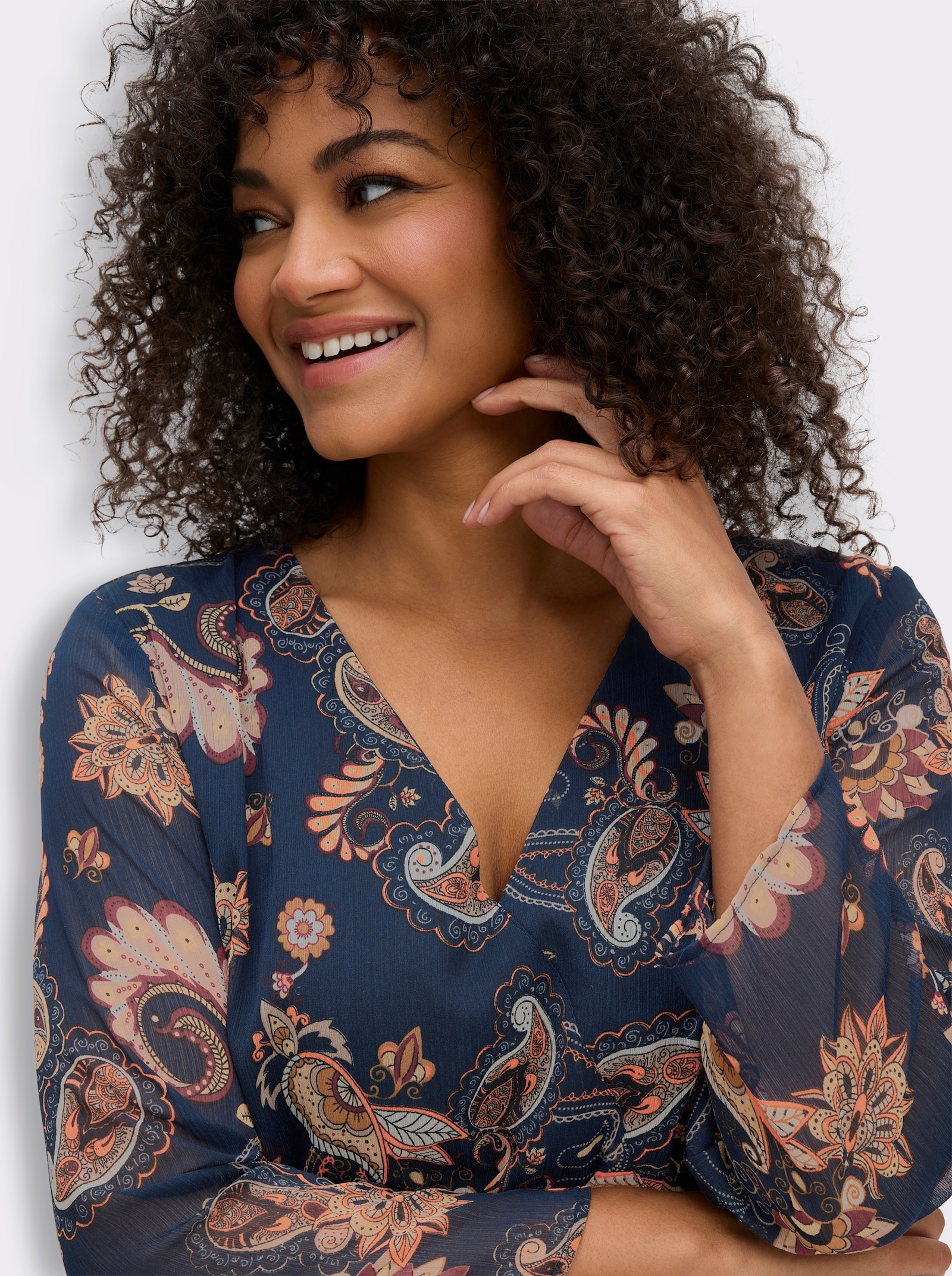 Maxikleid aus Chiffon, mit Floral-Print - dunkelblau-gemustert
