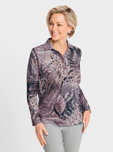 Poloshirt mit Brustabnähern - mauve-steingrau-bedruckt