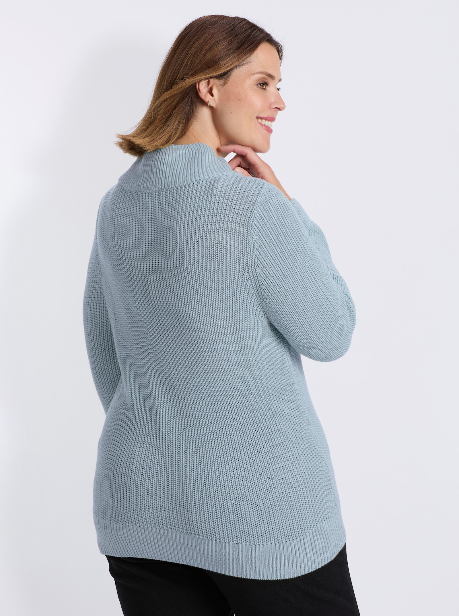 Strickpullover mit überlappendem Stehkragen - hellblau
