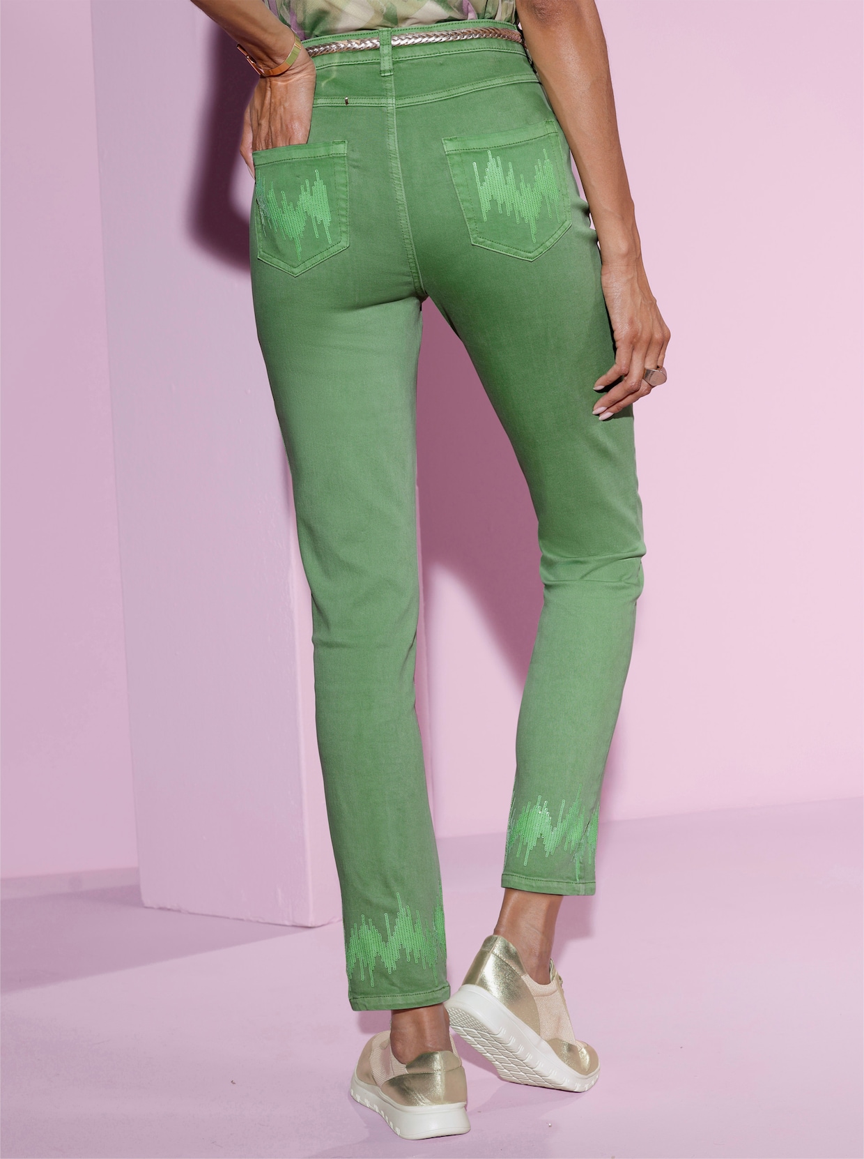 5-Pocket-Hose mit Pailletten - apfel