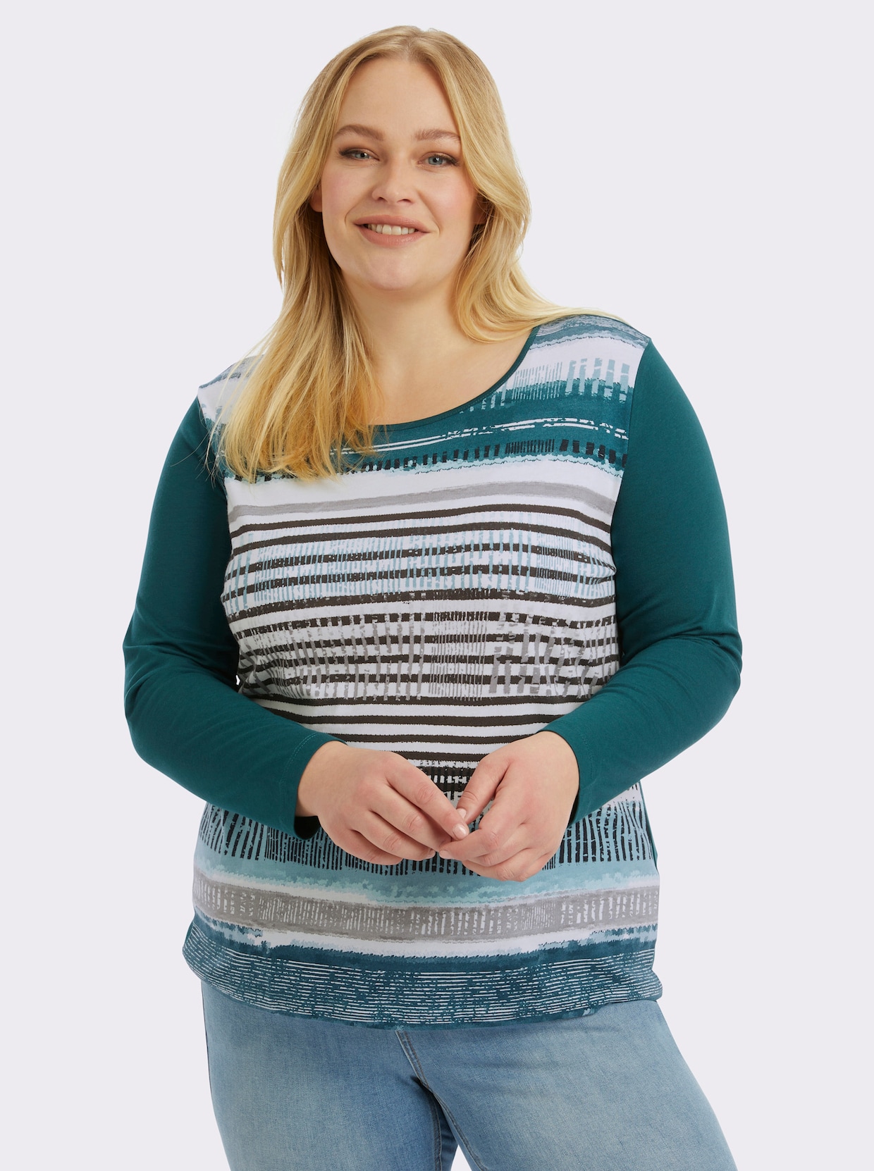 Langarmshirt mit grafischem Muster vorne - tanne-gestreift