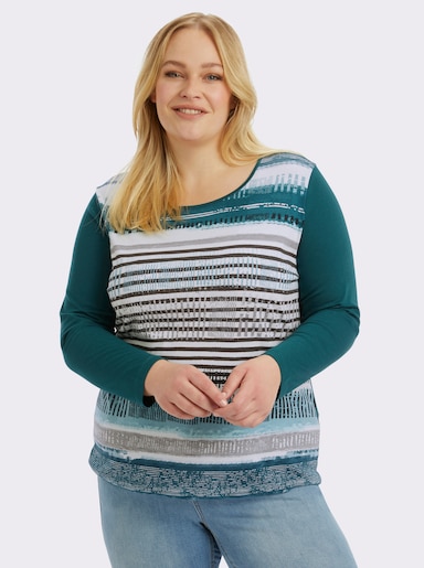 Langarmshirt mit grafischem Muster vorne - tanne-gestreift