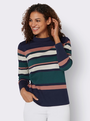 Ringelshirt in Interlock-Qualität - marine-petrol-geringelt