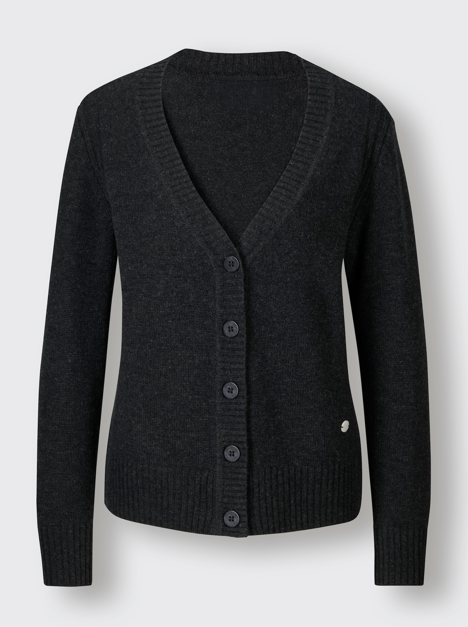 CREATION L PREMIUM Strickjacke mit Logo-Knöpfen - schwarz-meliert