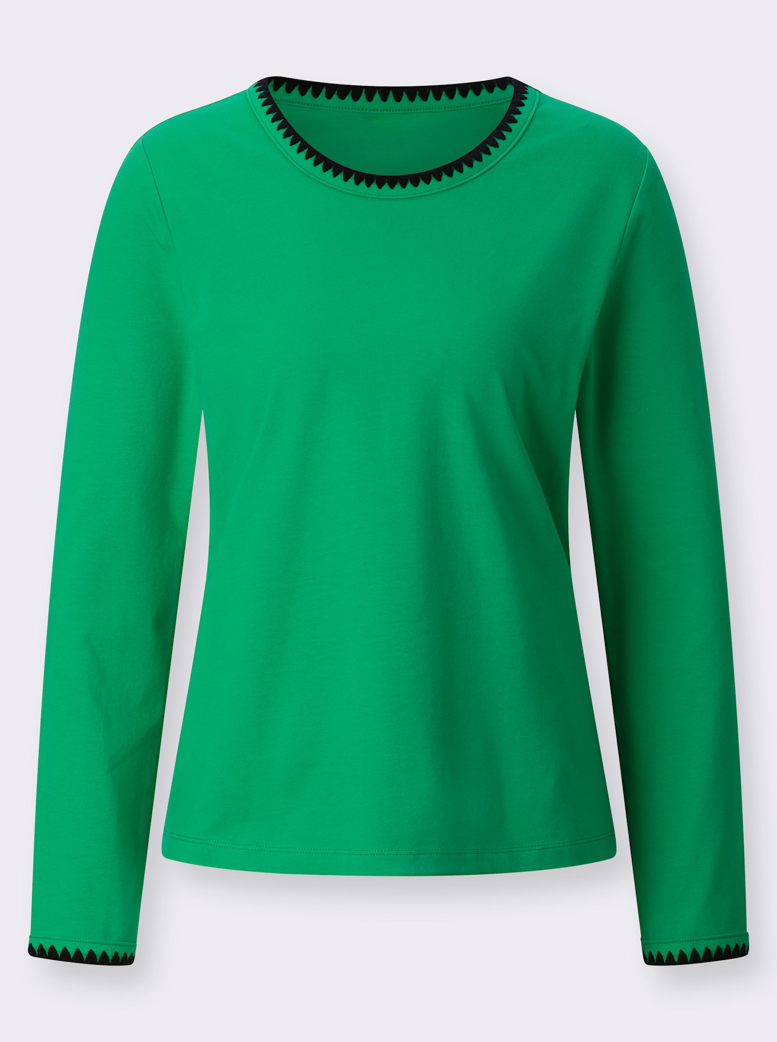 Rundhalsshirt mit Kontrast-Stickerei - grasgrün