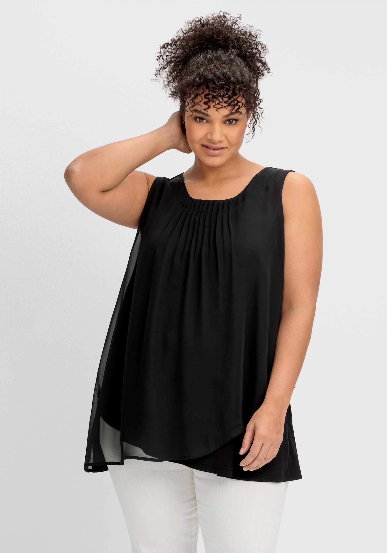 sheego 2-in-1-Top aus Chiffon und Jersey - schwarz