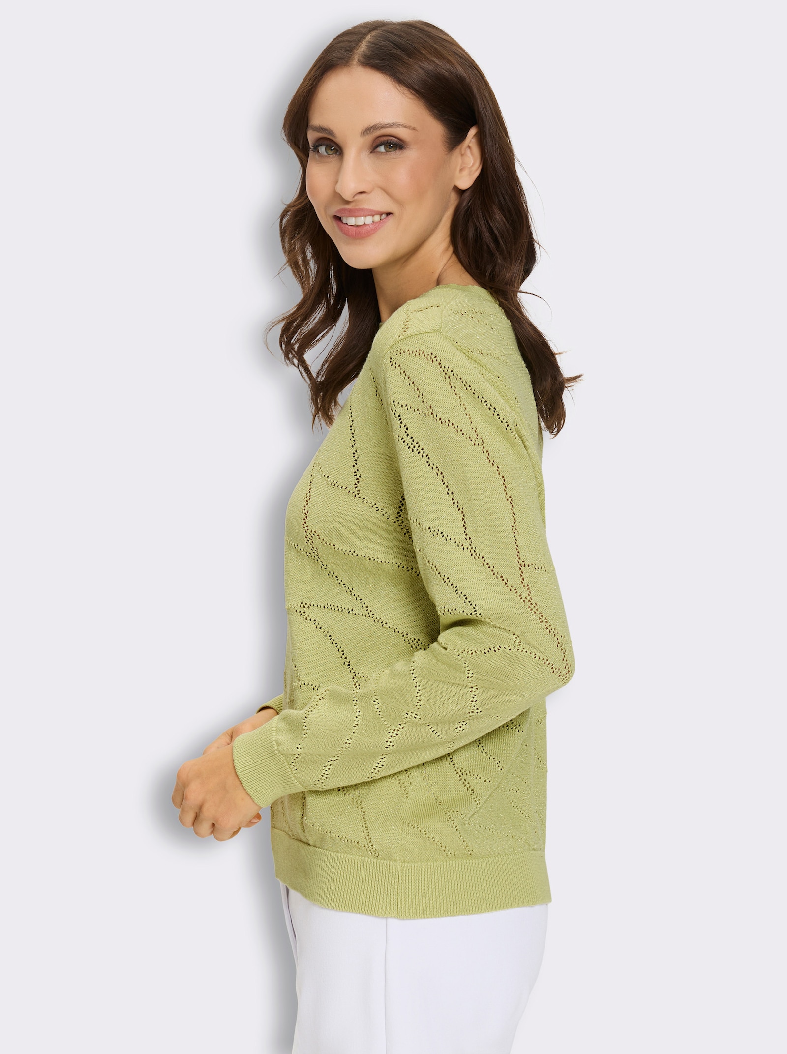 Ajourpullover mit Glanzgarn - pistazie