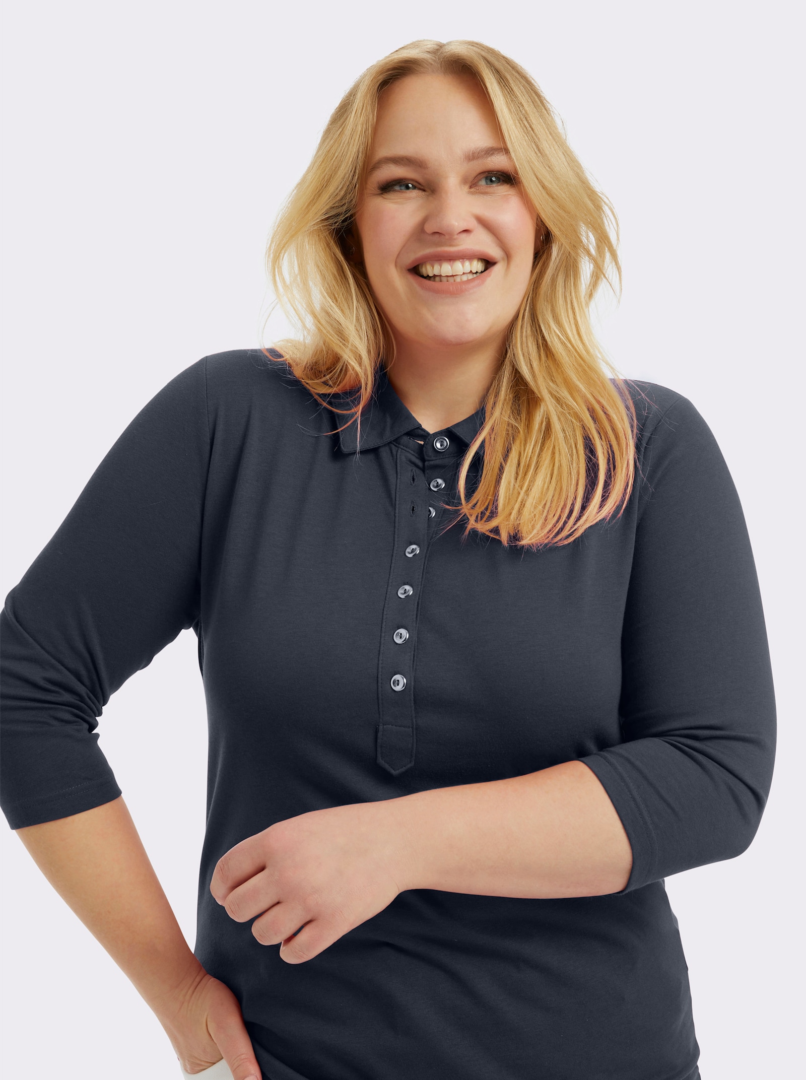 Poloshirt mit langer Knopfleiste - marine