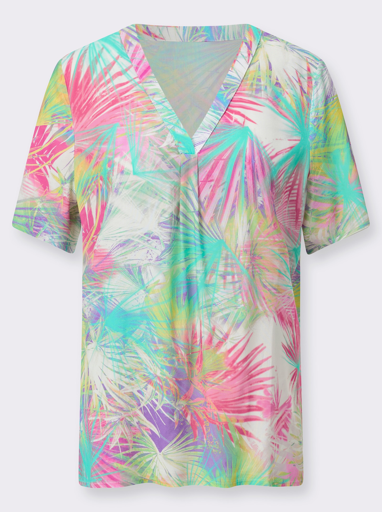Schlupfbluse mit Kellerfalte - ozean-fuchsia-bedruckt