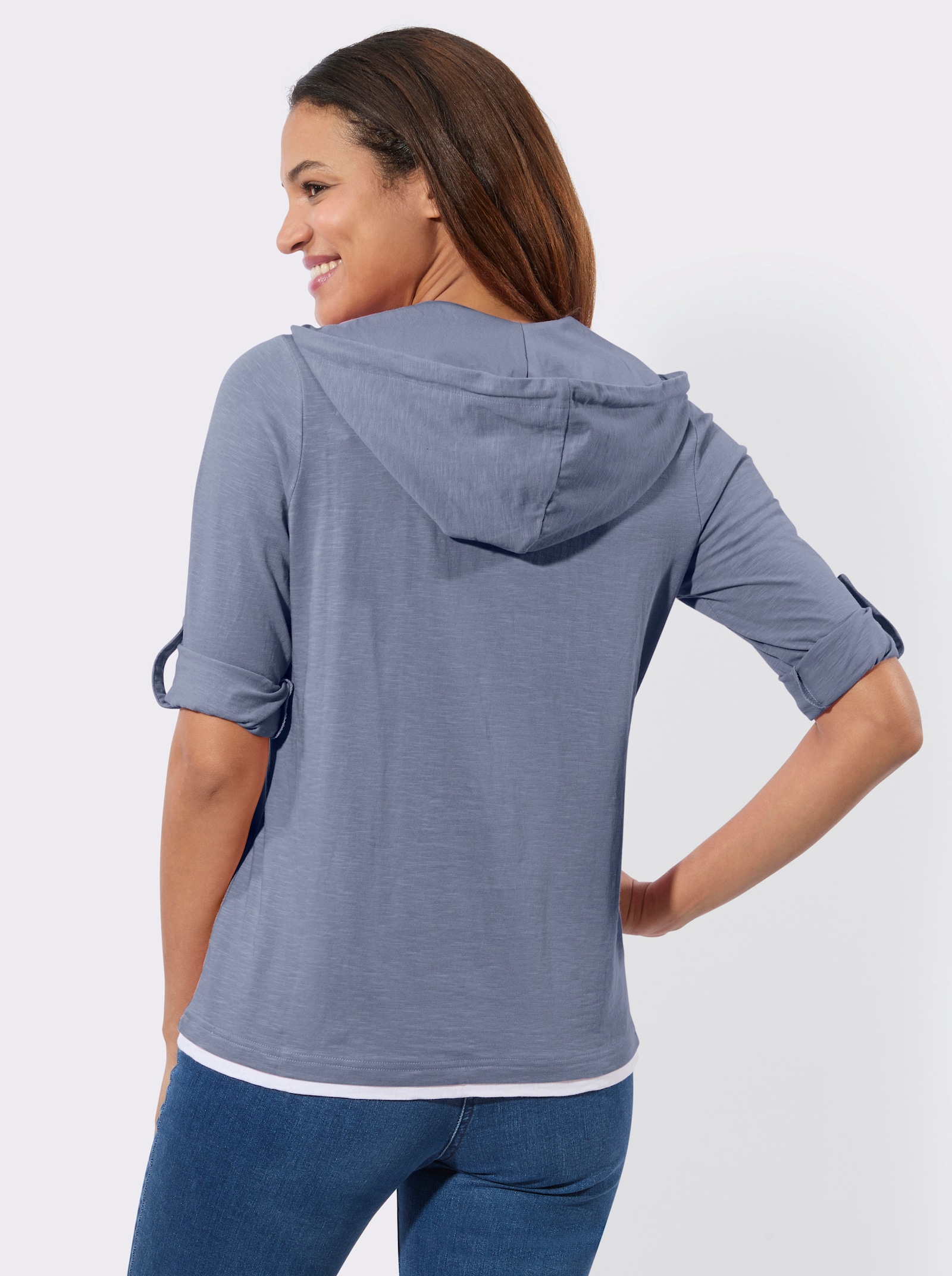 2-in-1-Shirt mit Kapuze - taubenblau-weiß