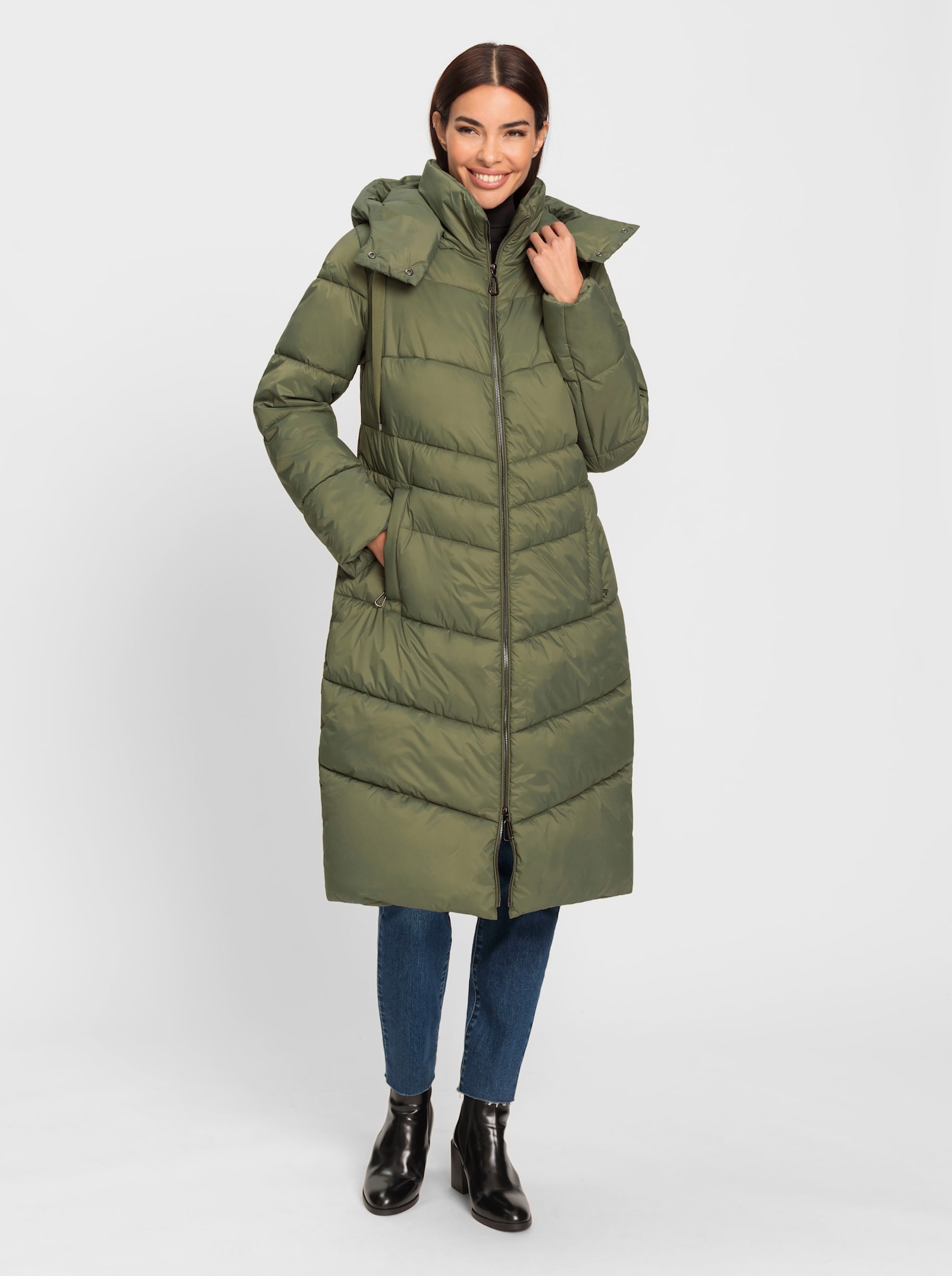 heine Steppmantel abnehmbare Kapuze - khaki