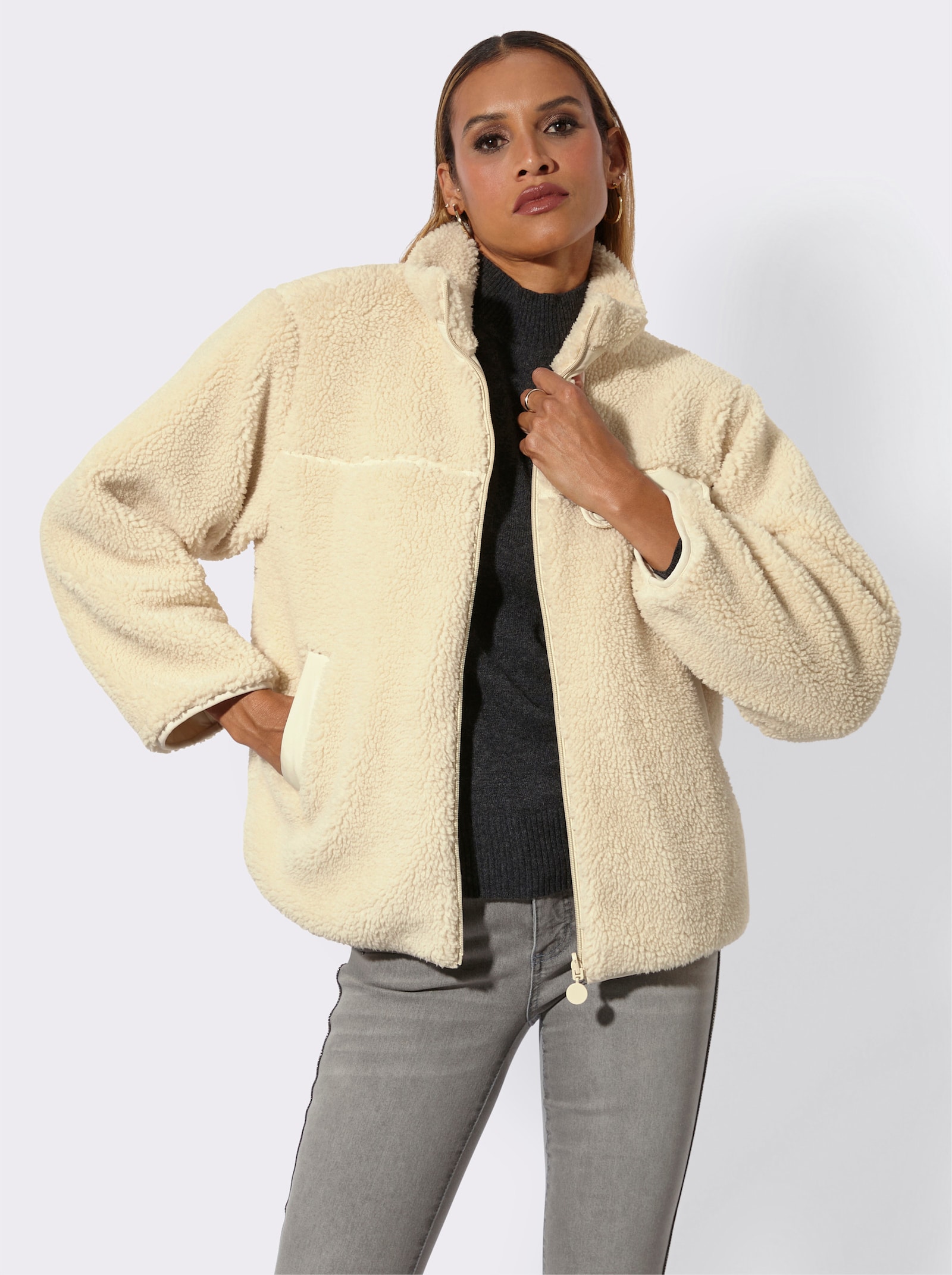 Wendejacke mit Stepp- und Teddyfleece-Seite - champagner