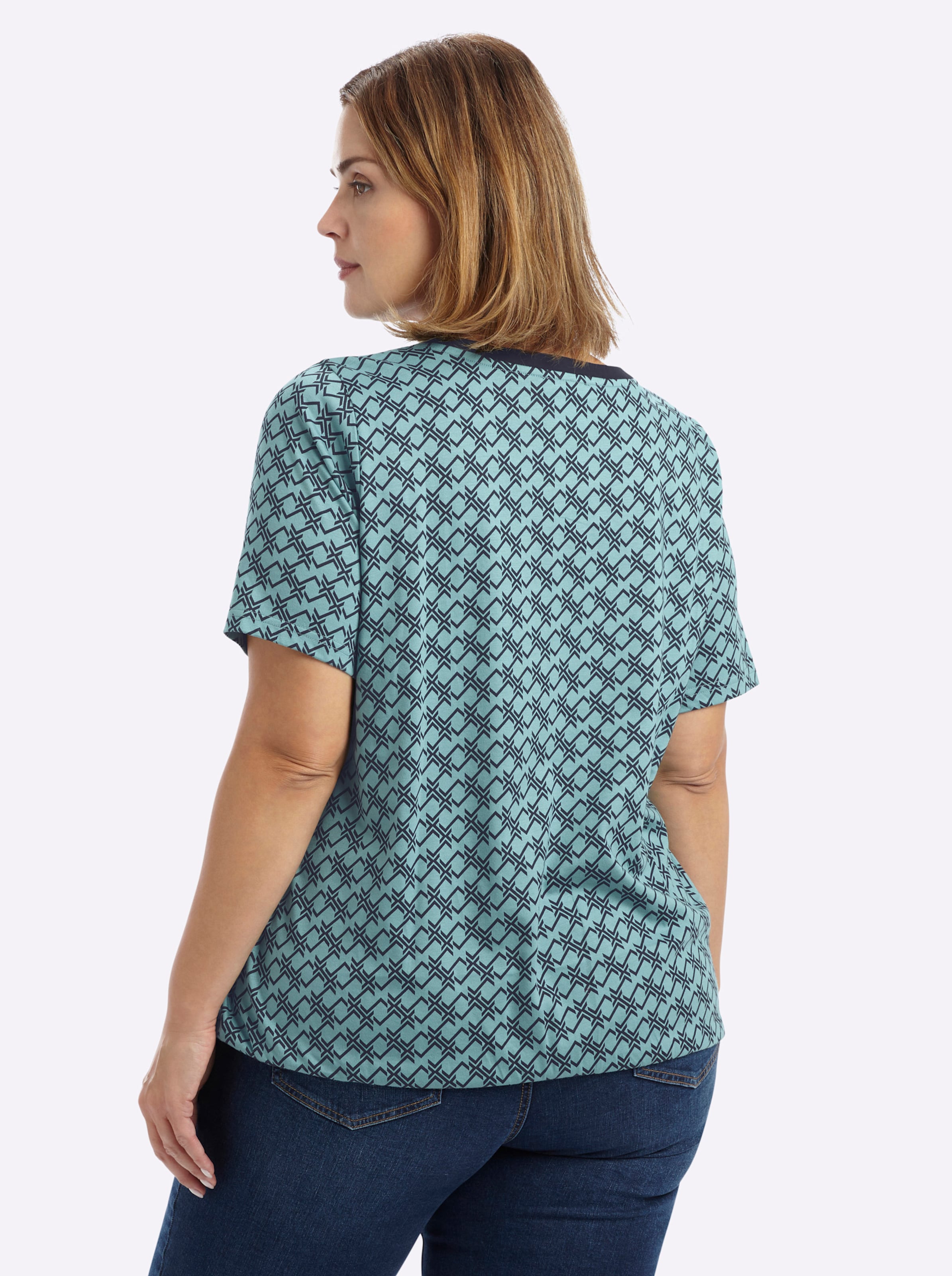 Sheego Damen Ocker Tiefblau Bedruckt Rundhalsshirt "Halbarmshirt" 1 erhältlich in Größe 40/42/44/46/48/50/52/54/56/58 von Baur - Bild 5
