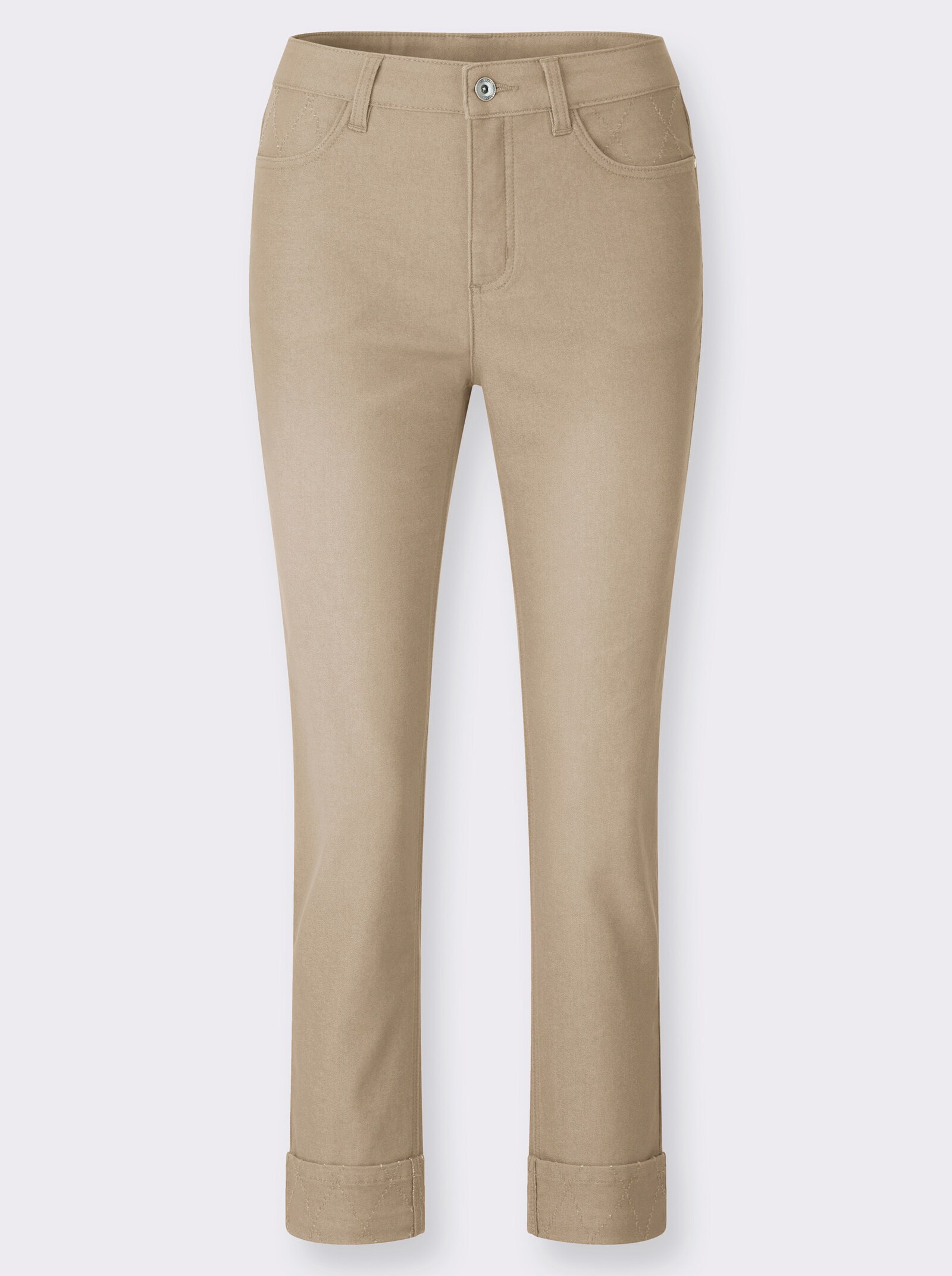 7/8-Jeans mit fixiertem Beinaufschlag - beige