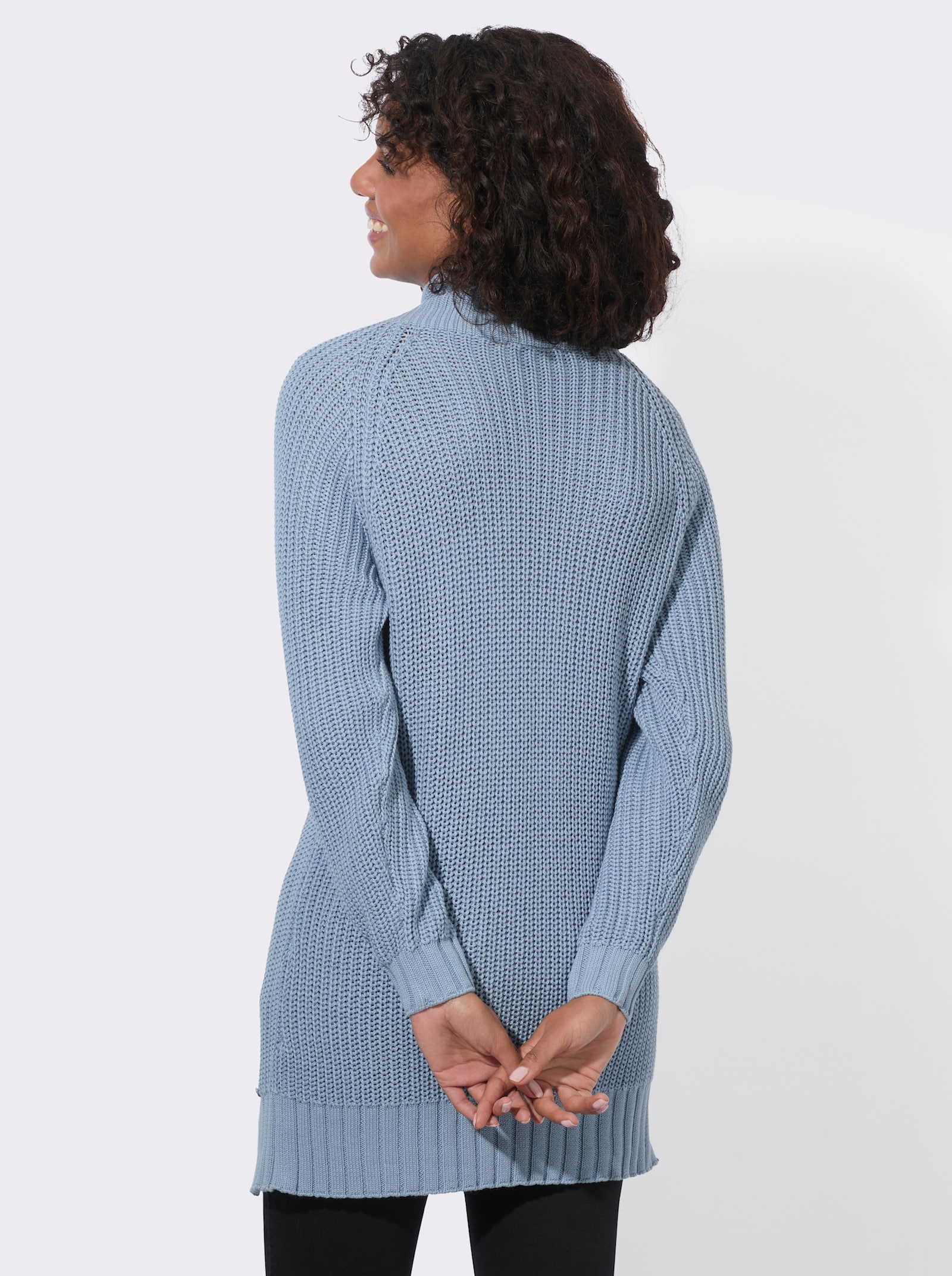 Longpullover mit Rippabschlüssen - bleu