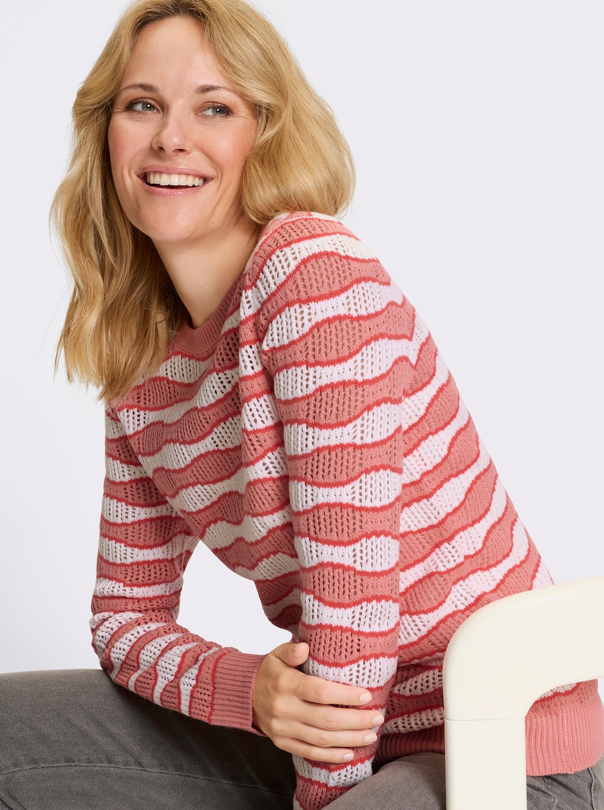 Ajourpullover - flamingo-ecru-gemustert