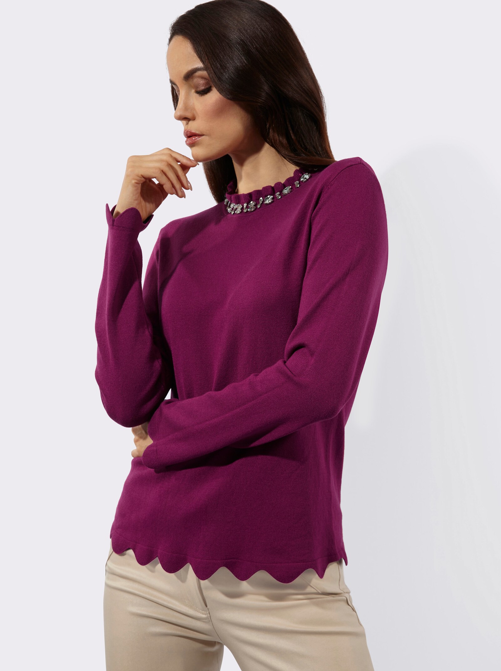 Langarm-Pullover mit Glitzersteinchen - malve