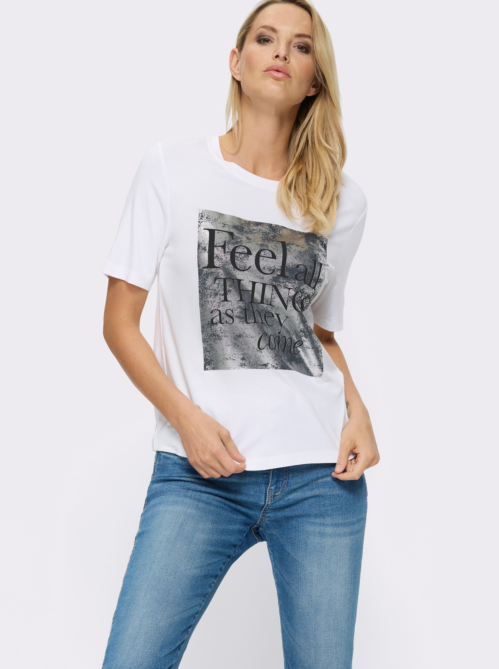 heine T-shirt à manches courtes avec imprimé argenté - écru