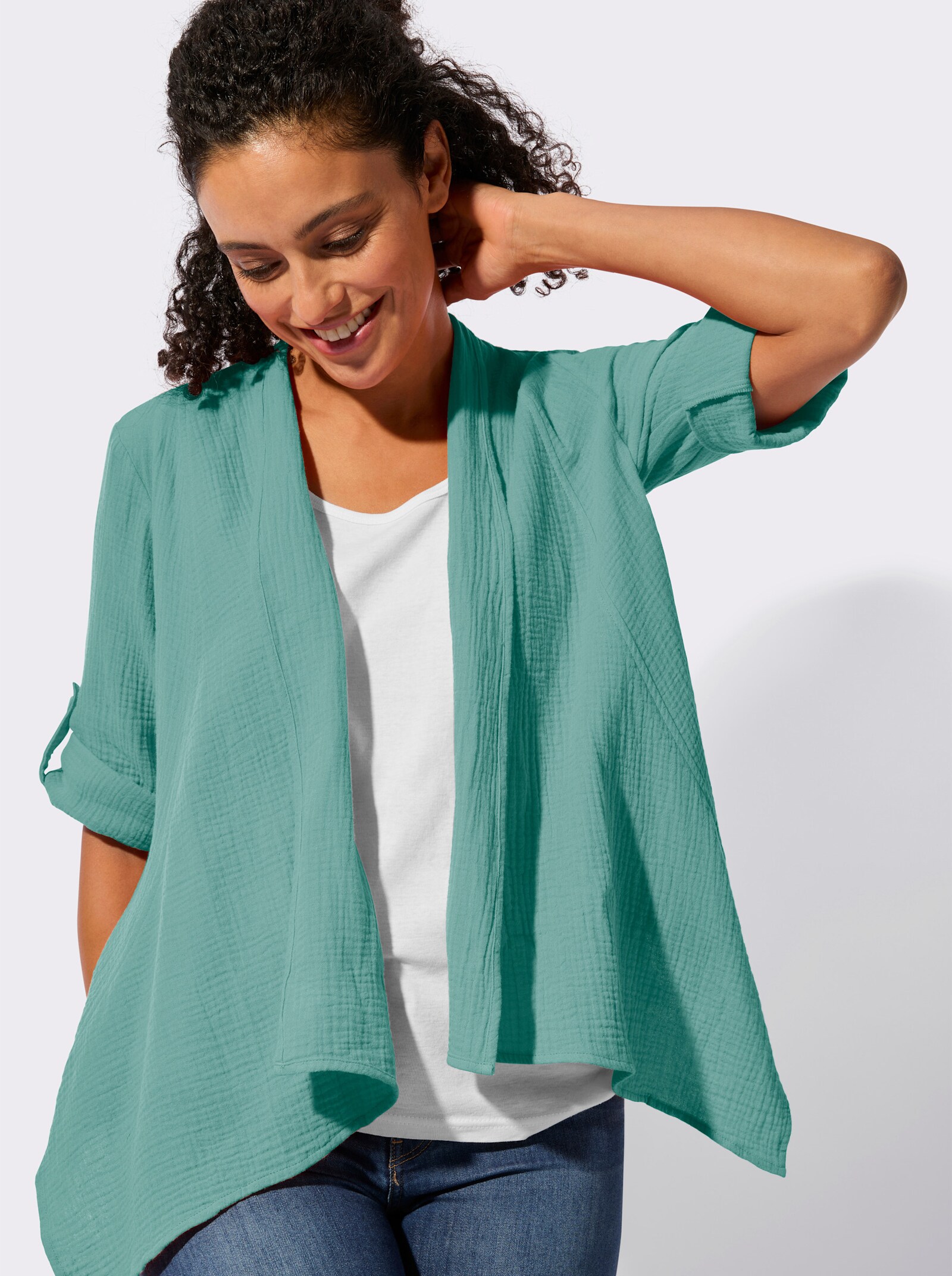 Blusenbolero mit Krempelärmeln - salbei