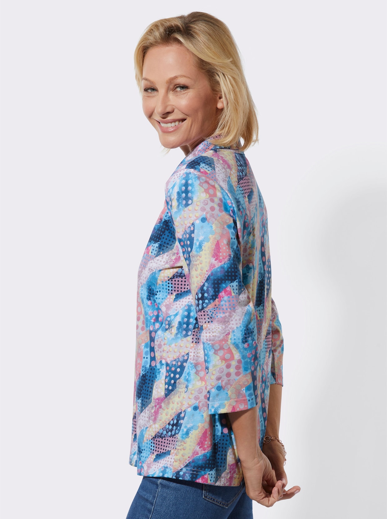 Poloshirt - marine-altrosa-bedruckt