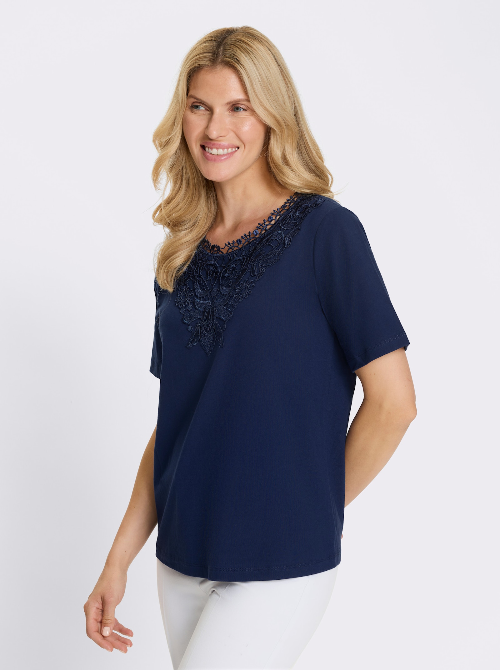 Spetstopp i ren bomull - marin