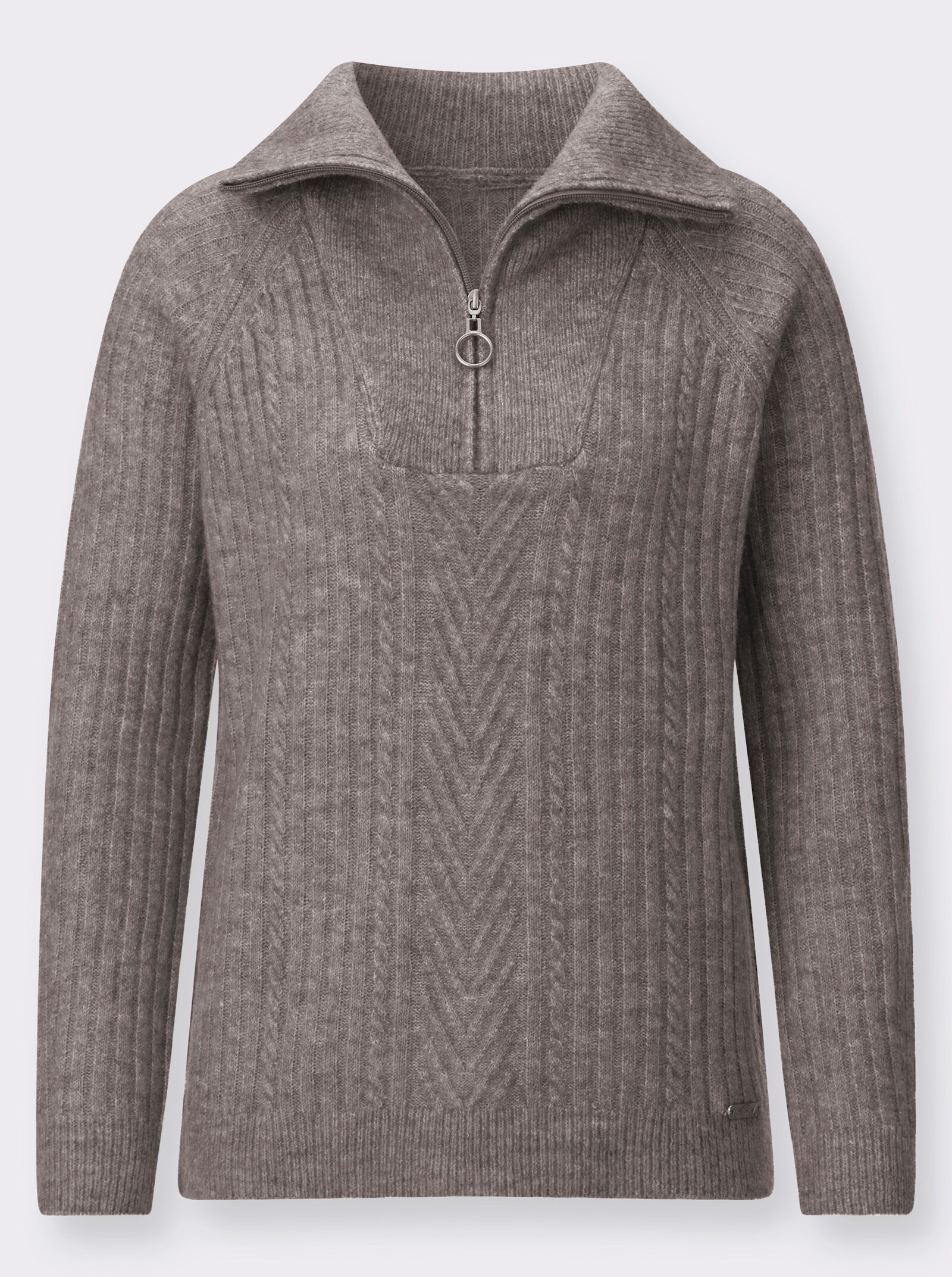 Schipperstrui van ribtricot - taupe gemêleerd