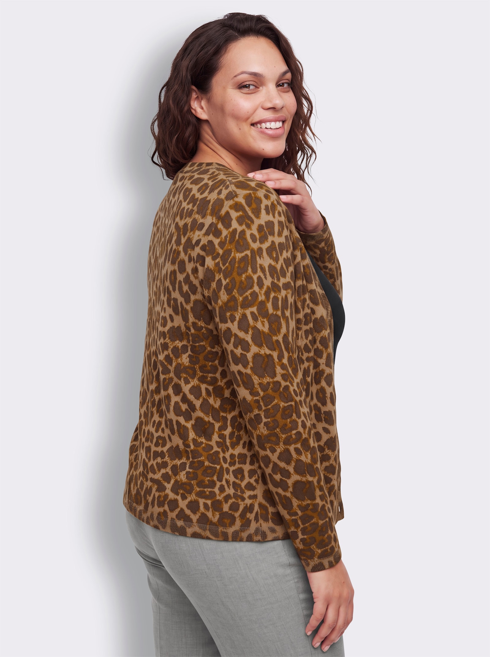 sheego Cardigan mit Animalmuster - camel-schoko-bedruckt