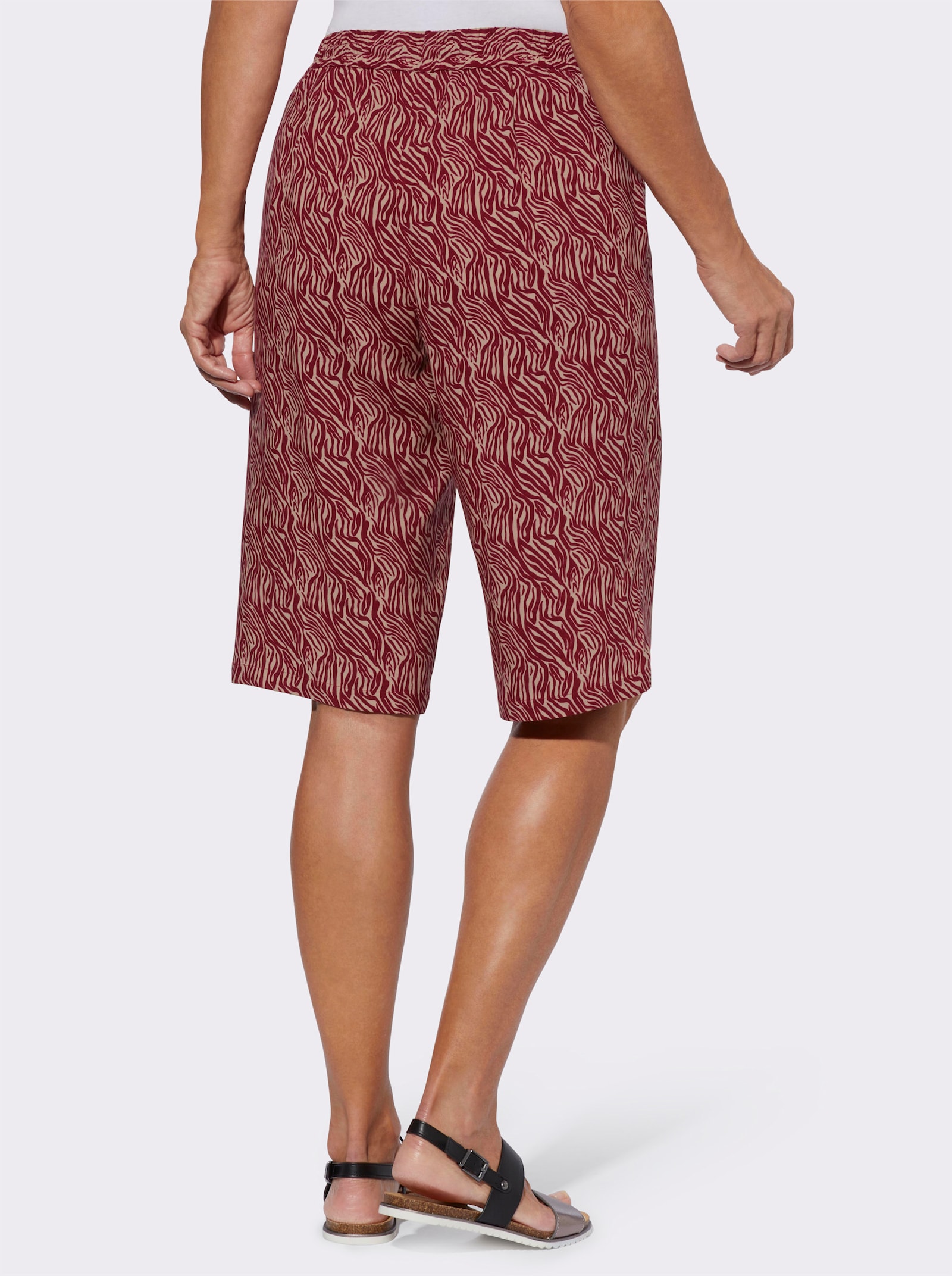 Bermuda met zebrapatroon - beige/donkerrood bedrukt