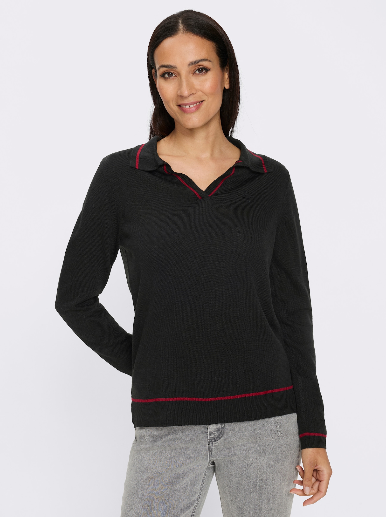 heine Langarm-Pullover mit Saum-Schlitzen - schwarz