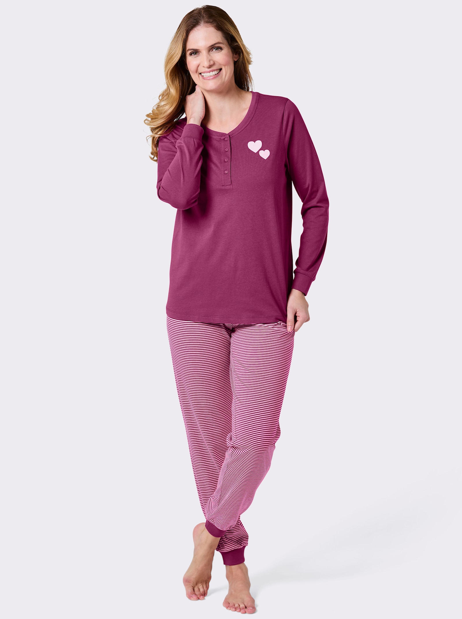 wäschepur Schlafanzüge mit Herzchen-Motiv - lavendel-weiß + erika-weiß