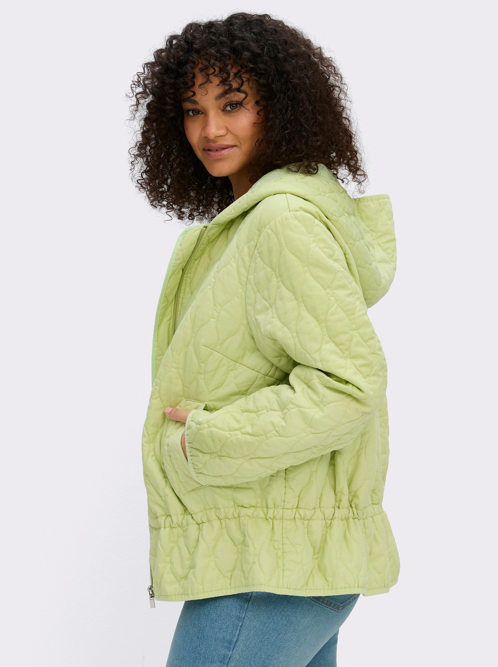 sheego Steppjacke mit Kapuze und Kordelzug - pistazie