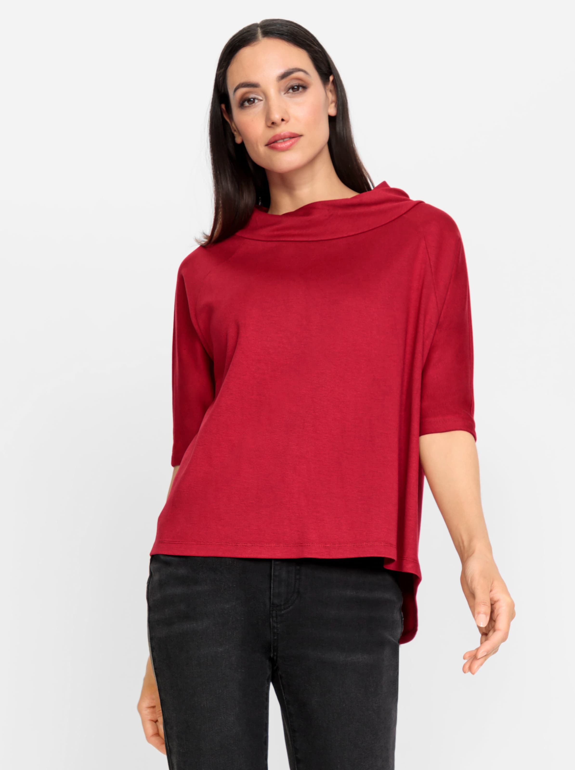 ocker von günstig Kaufen-Oversized Shirt in rot von heine. Oversized Shirt in rot von heine <![CDATA[Oversized Shirt Trendstark mit lockerem Rollkragen und leicht verlängertem Rücken. Angenehme, pflegeleichte Qualität.]]>. 