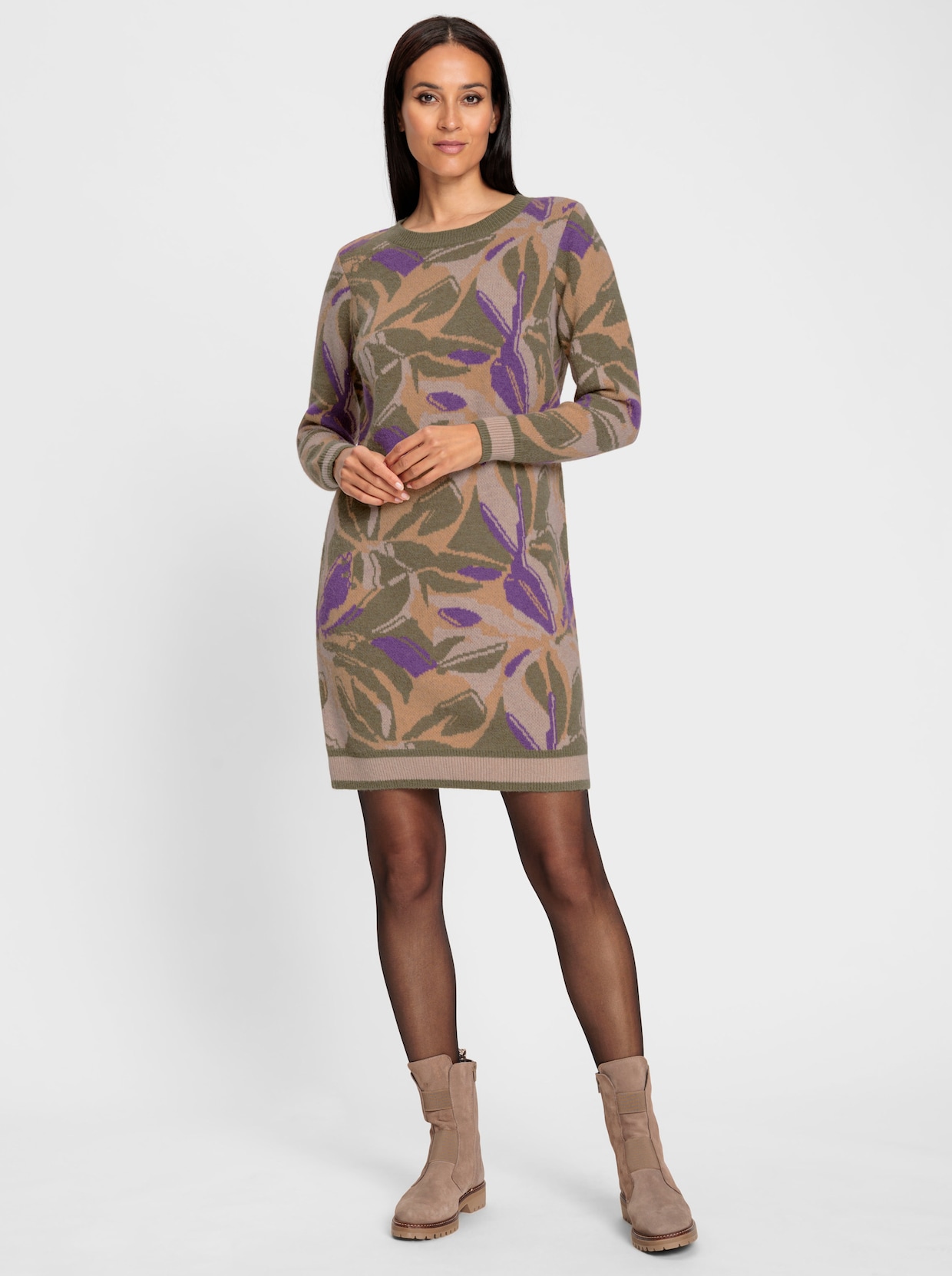 heine Strickkleid - beige-khaki-gemustert