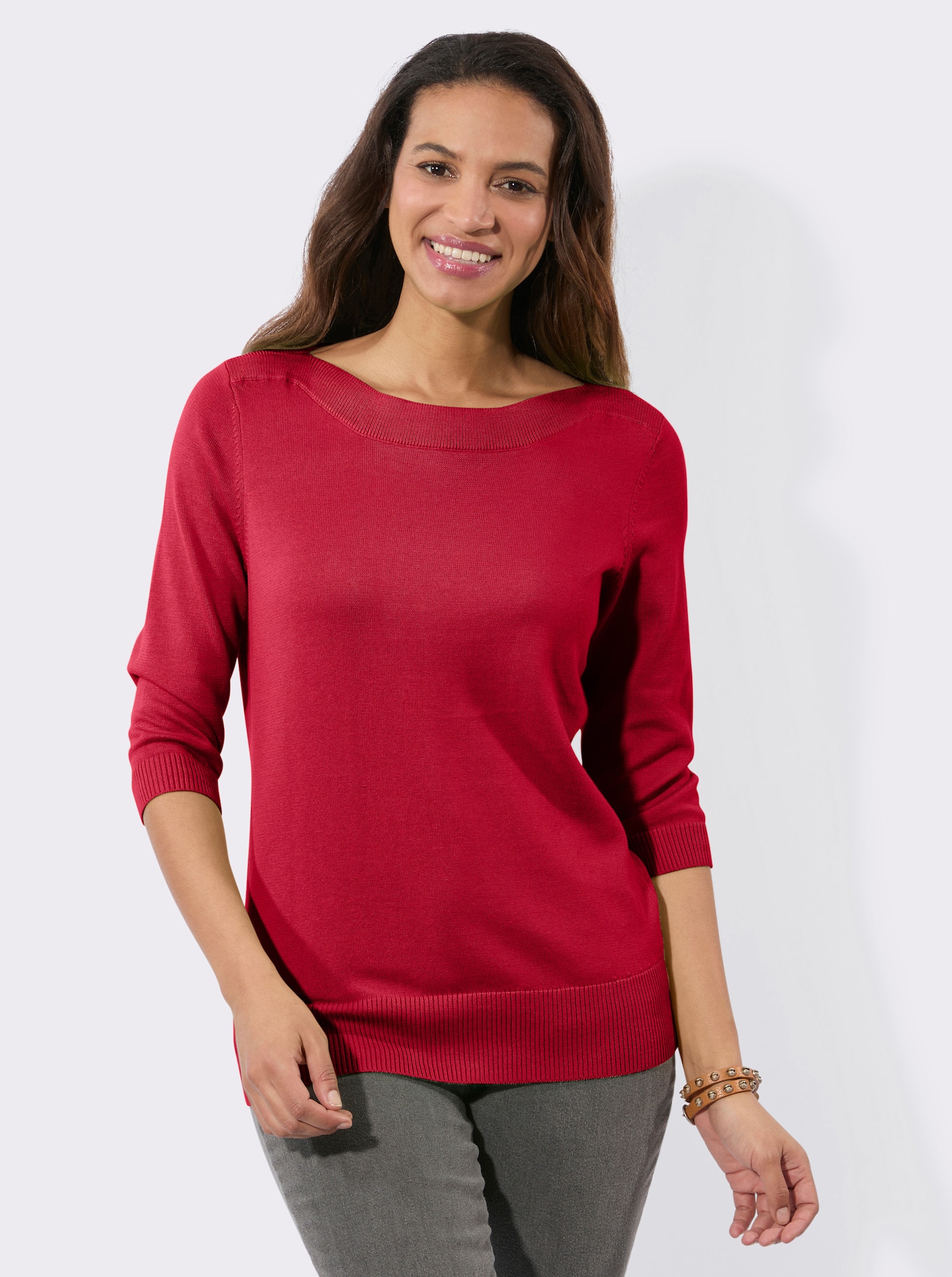 3/4 Arm-Pullover mit U-Boot-Ausschnitt - rot