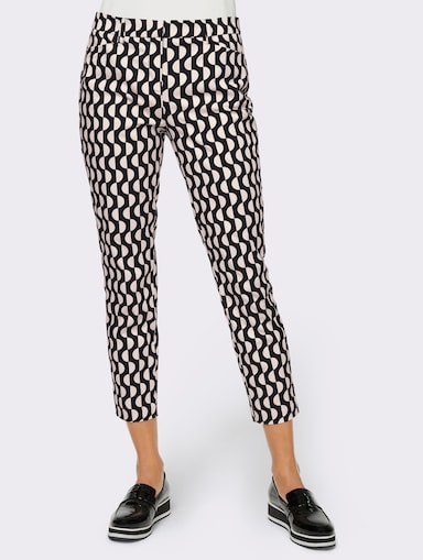 heine Druckhose - schwarz-ecru-bedruckt
