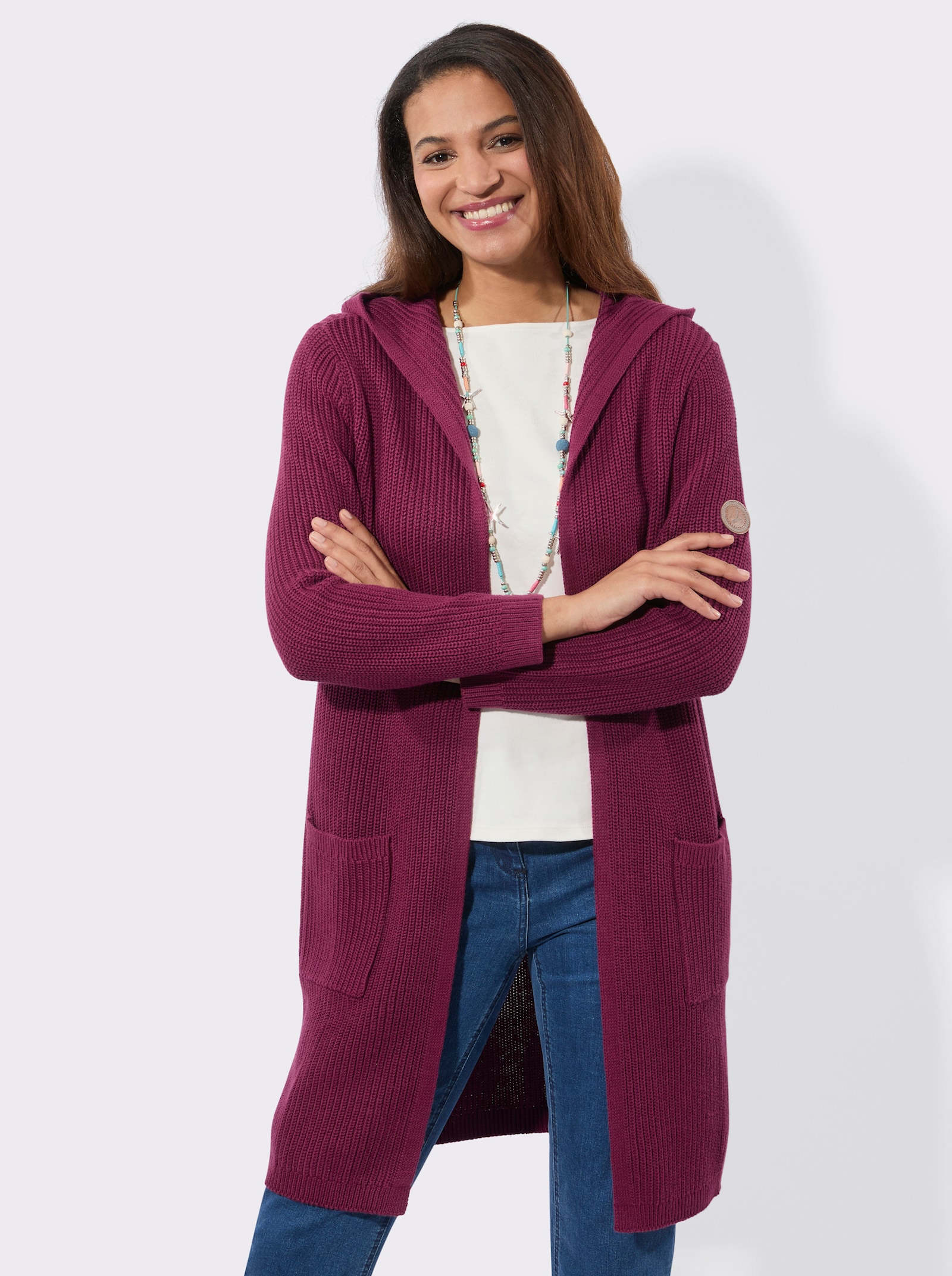 Strickmantel in offener Form - bordeaux