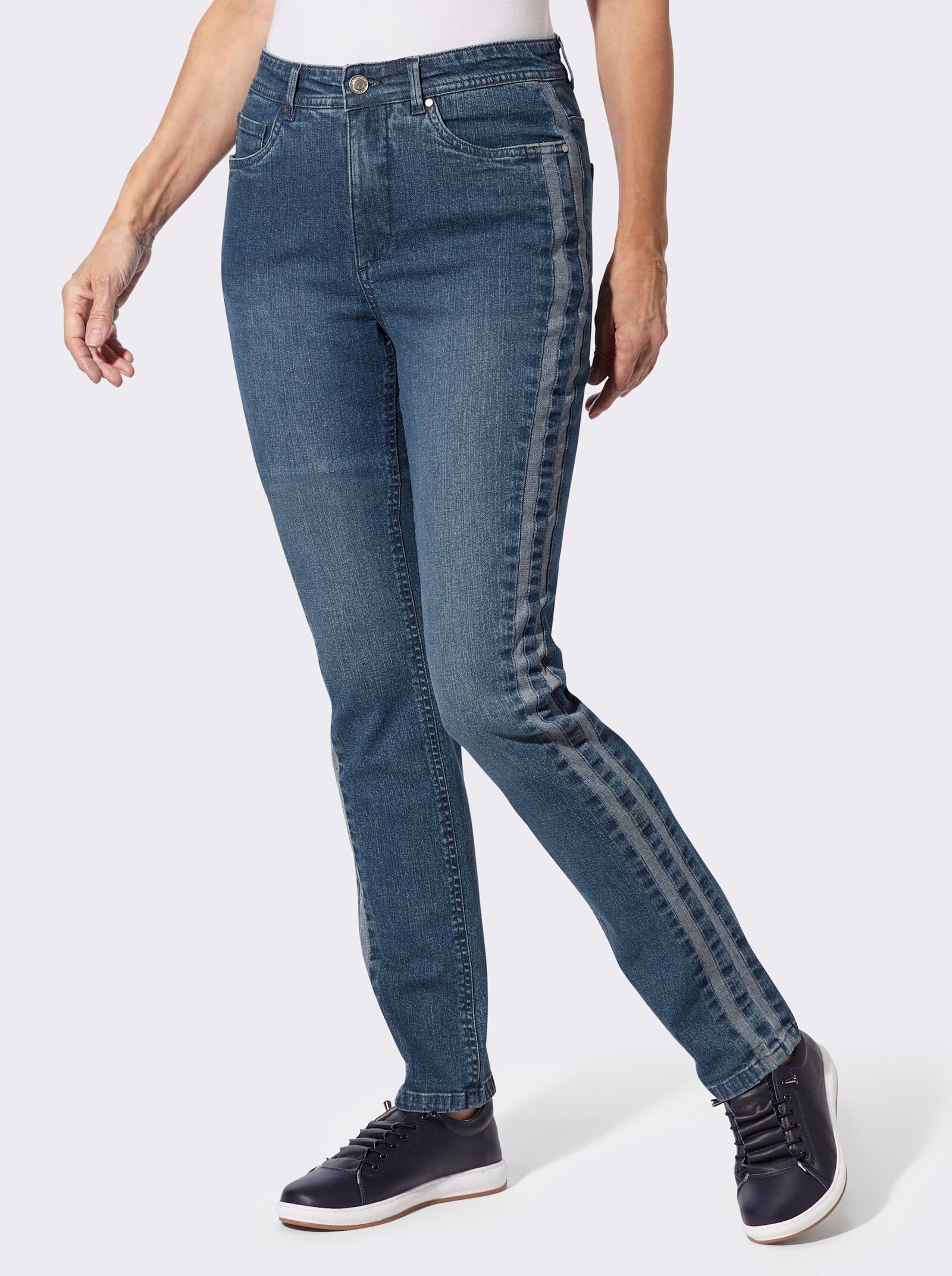 Gerade Jeans mit seitlichen Kontraststreifen - blue-stone-washed