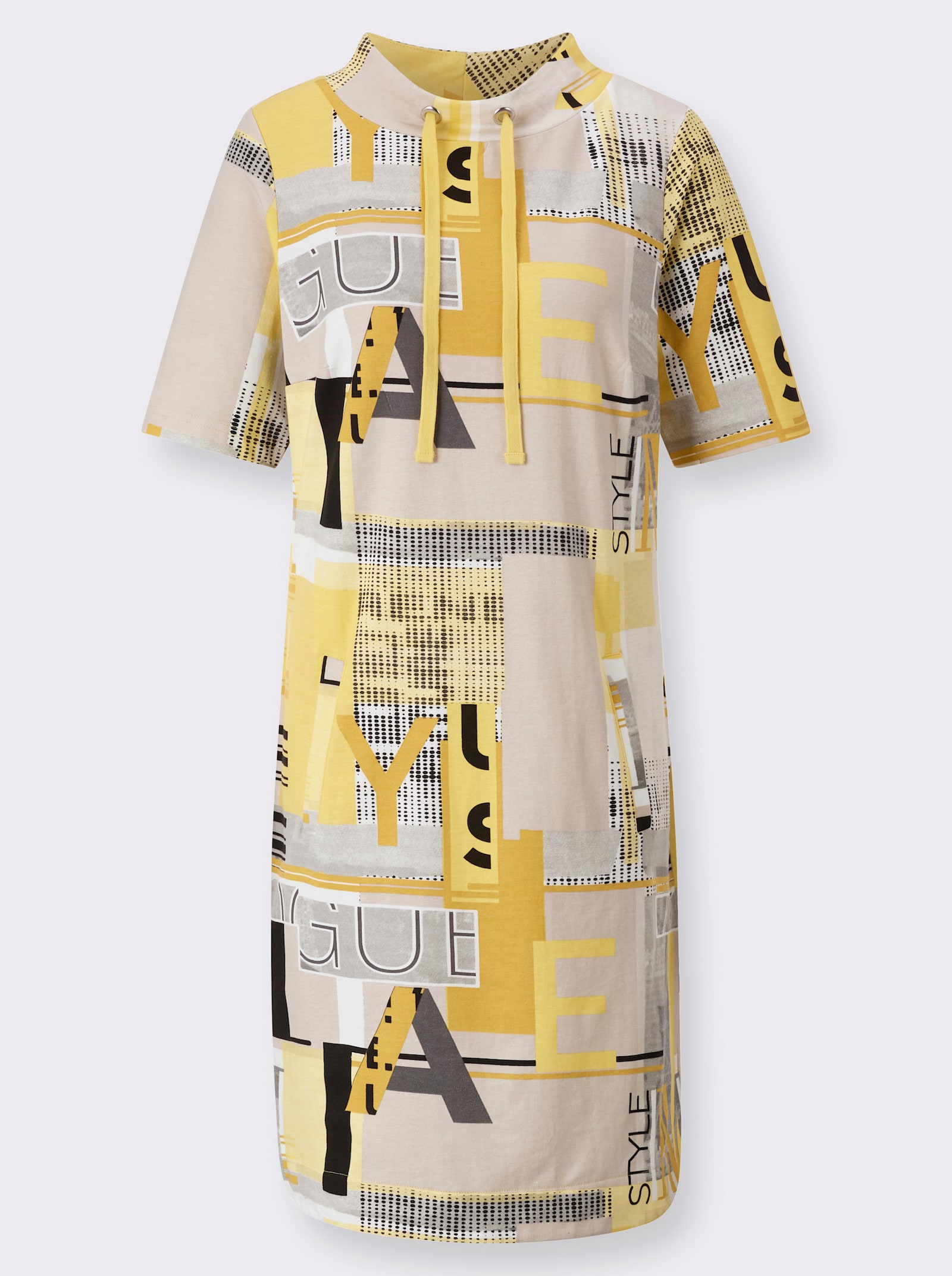 Trikåklänning med texttryck - ockra-sand-tryck