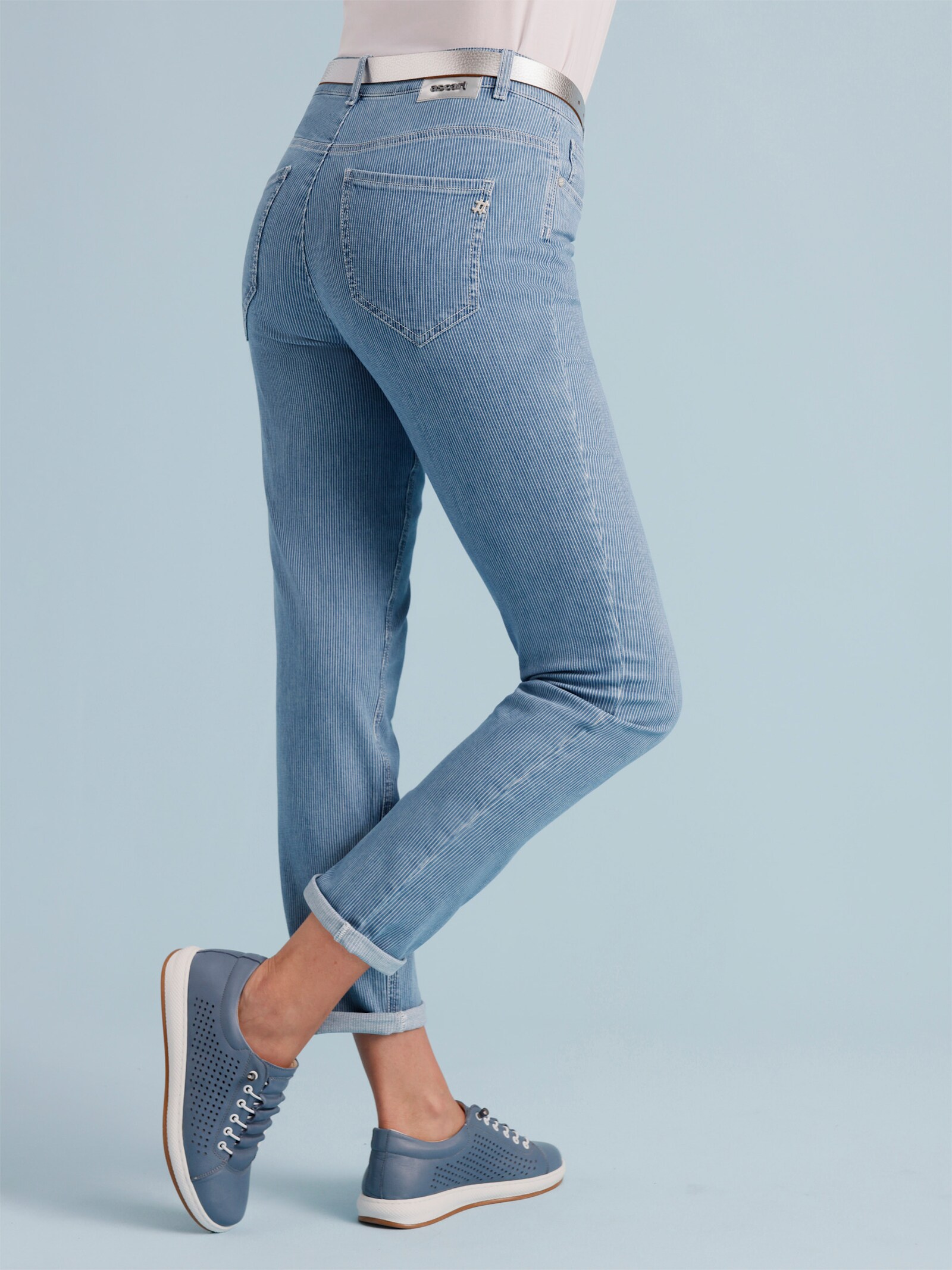 Ascari 7/8-Jeans mit Web-Streifen - blue-bleached-gestreift