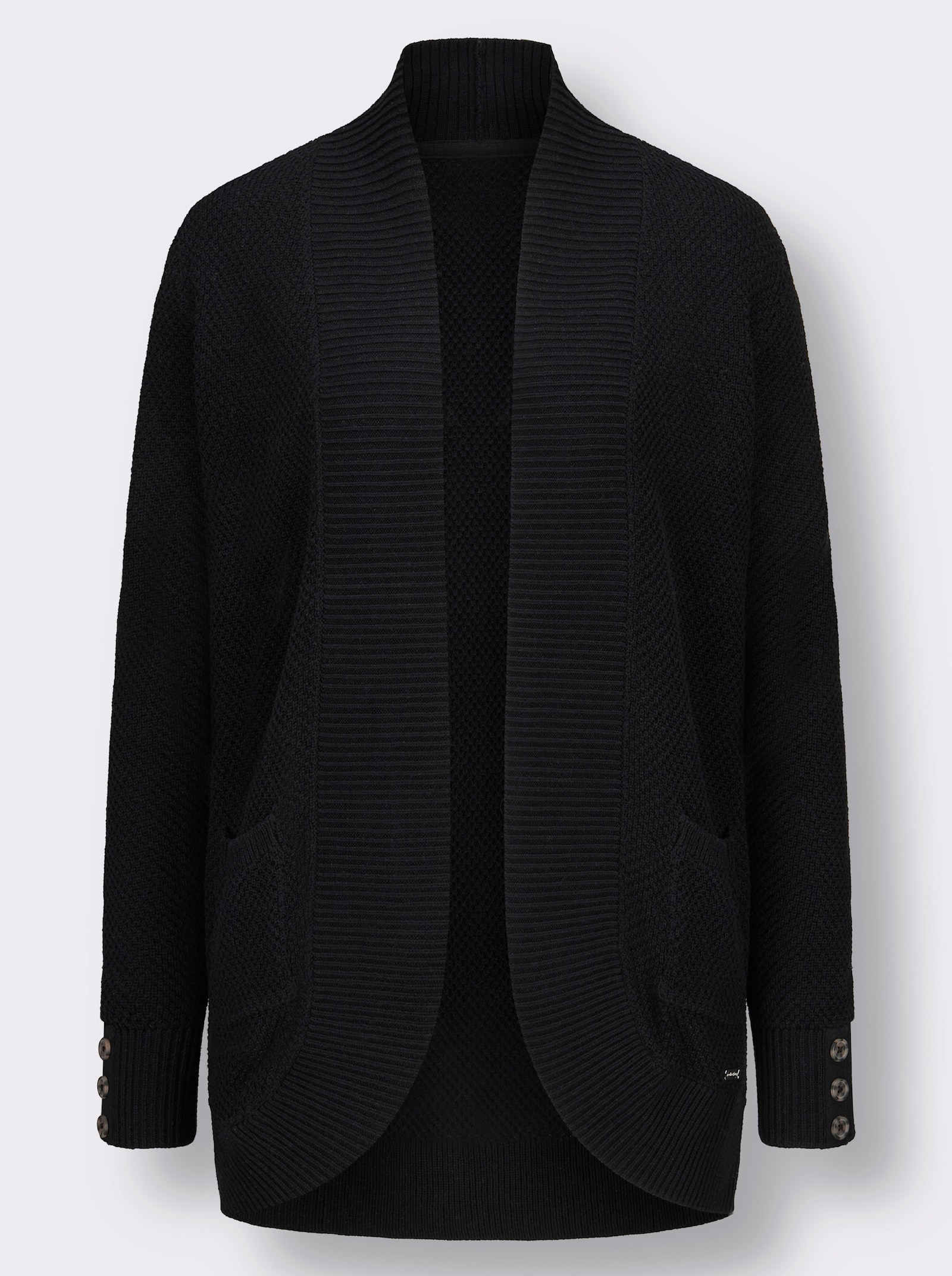 Longstrickjacke mit Struktur-Muster - schwarz