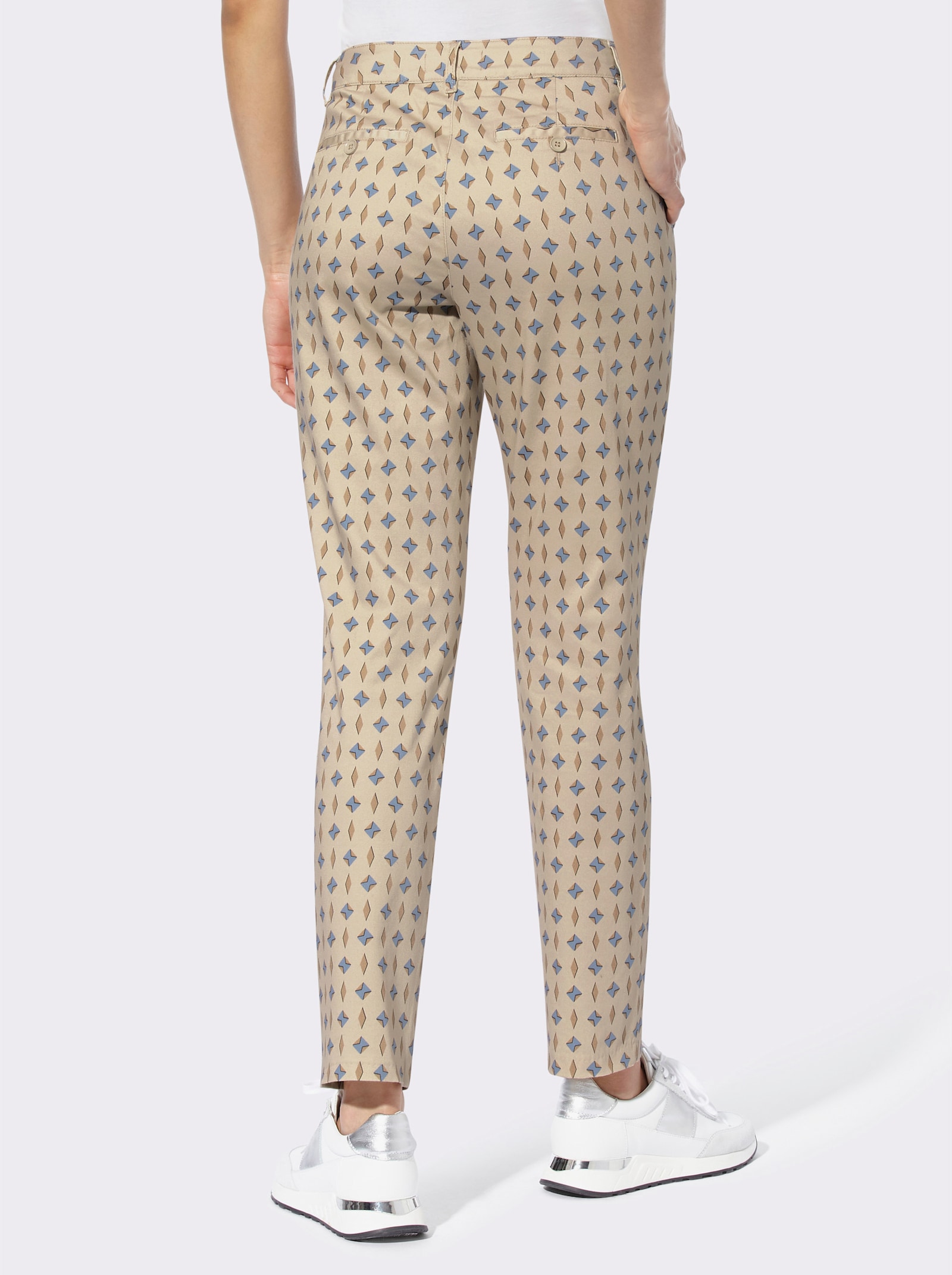 heine Pantalon 7/8 en coton extensible - sable-bleu imprimé