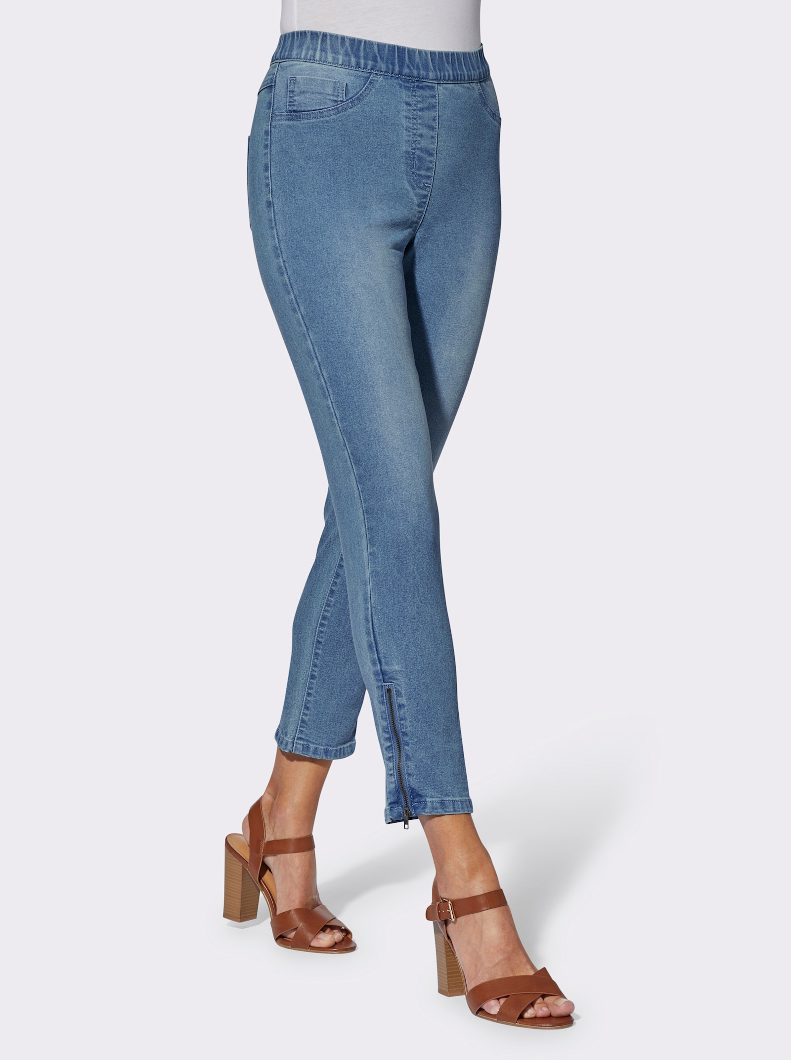 7/8-jeans met ritssluiting op de pijp - blue-bleached